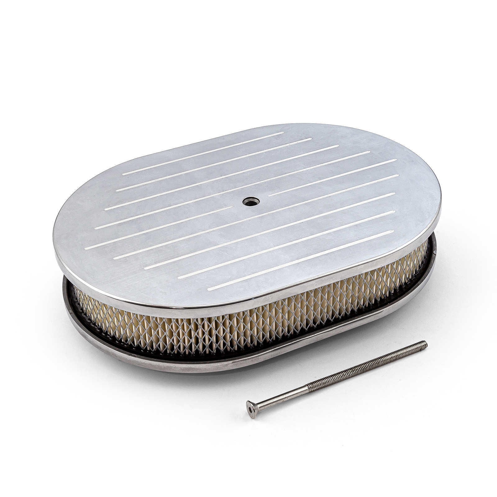 12" x 2" Oval Ball Milled Polished Aluminum Air Cleaner Kit