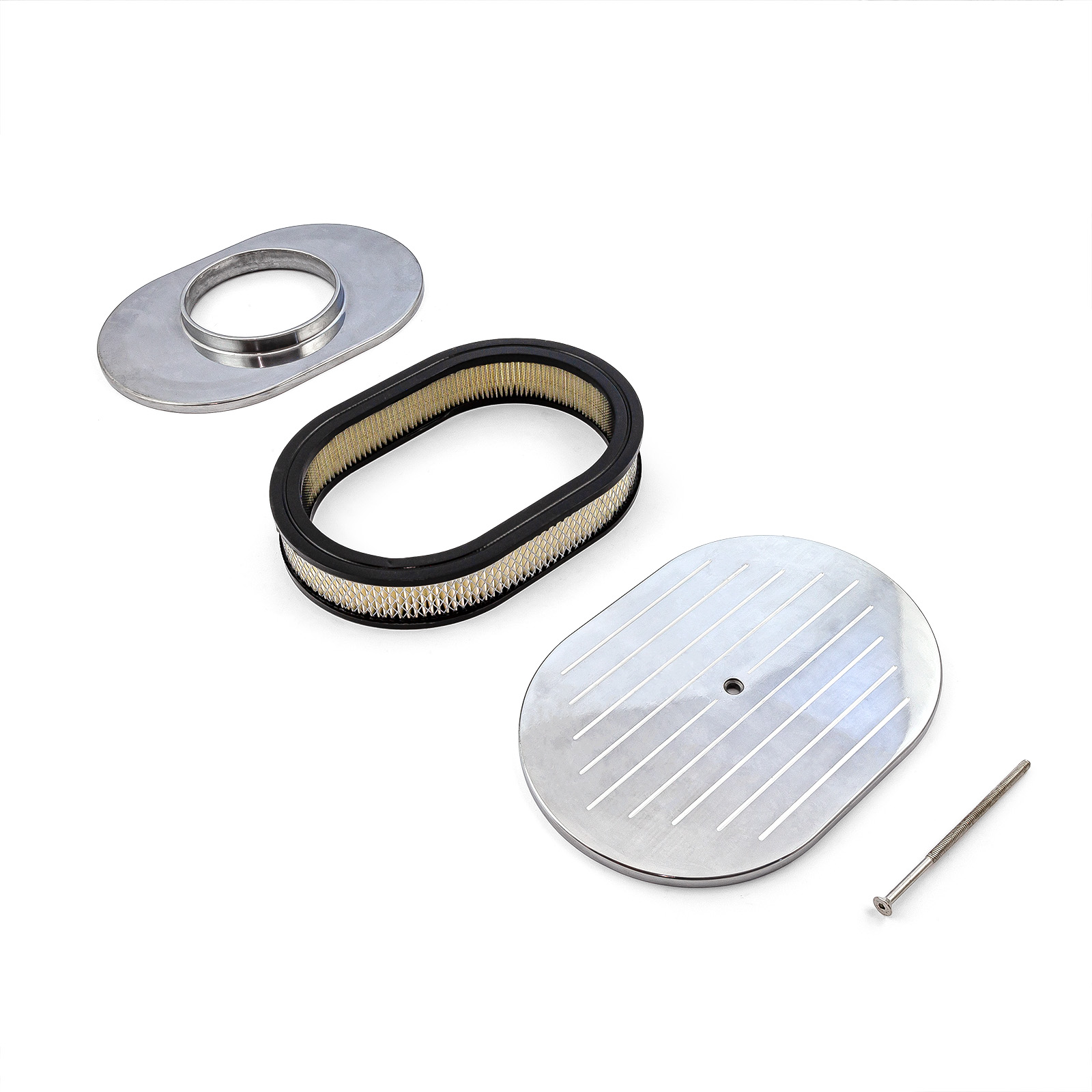 Speedmaster® PCE104.1005.02 12" x 2" Oval Ball Milled Polished Aluminum Air Cleaner Kit