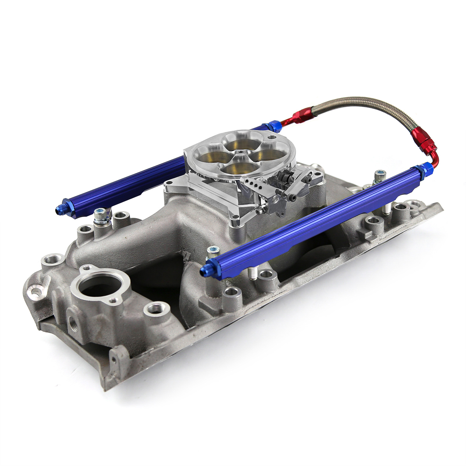Speedmaster® PCE148.1068 Chevy BBC 454 Rect Port MidAir Intake Manifold, Fuel Rails & 1200 Cfm Throttle Body