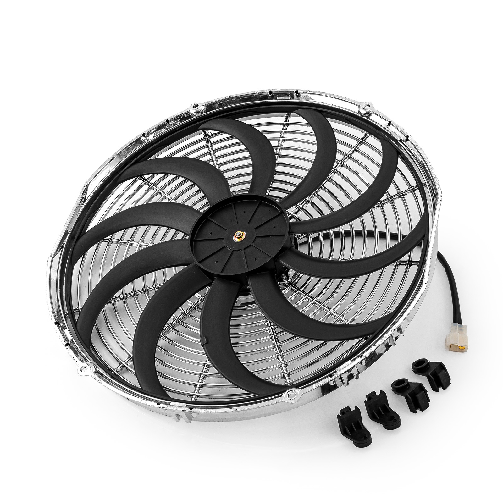 16" Reversable 12V 'S' Blade Radiator Electric Thermo Fan - Big Motor Chrome