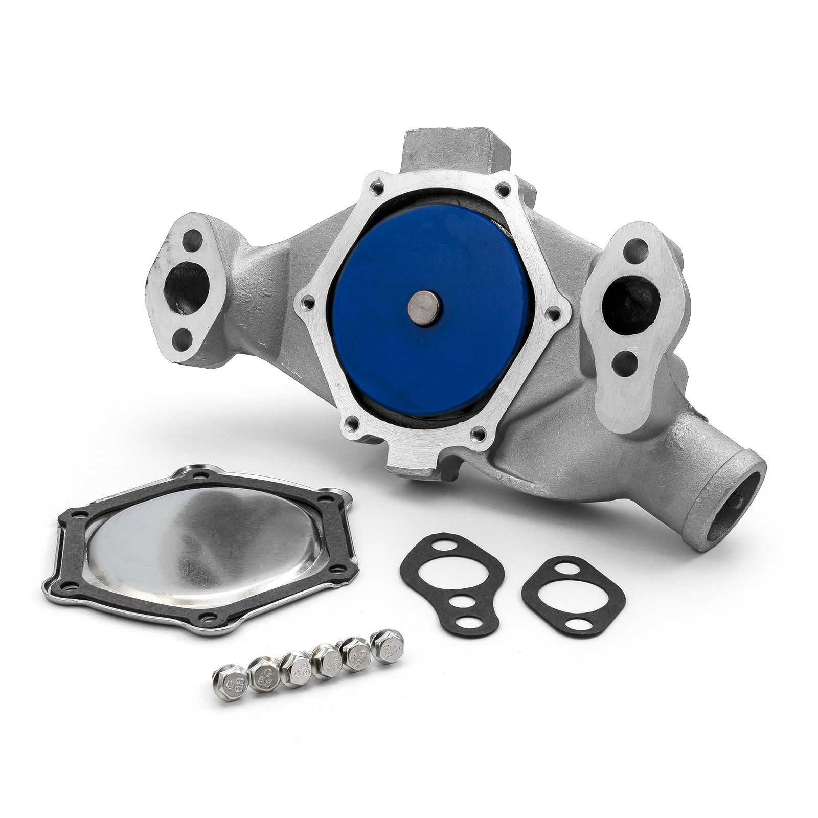 Speedmaster® PCE195.1083.05 Chevy SBC 350 High Volume Aluminum Assembled Short Water Pump with Heater Port [Satin]