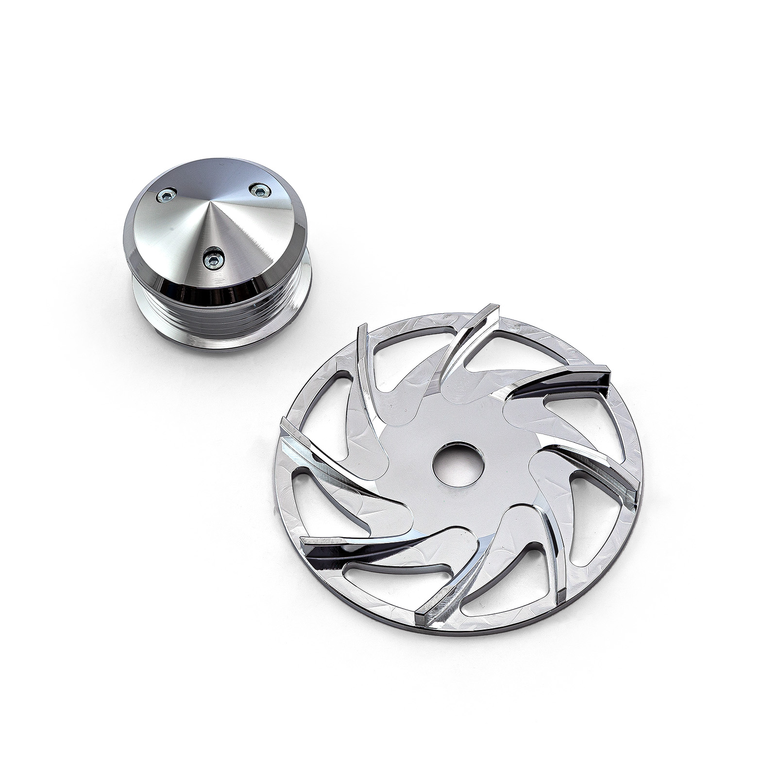 Speedmaster® PCE238.1004 Chevy Ford Six Groove Serpentine Billet Alternator Pulley & Fan Kit [Natural]