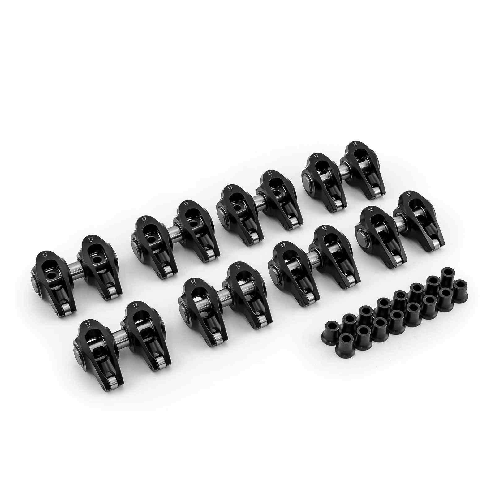 Chevy LS1 1.7 Ratio Aluminum Pedestal Mount Roller Rocker Arm Set Black