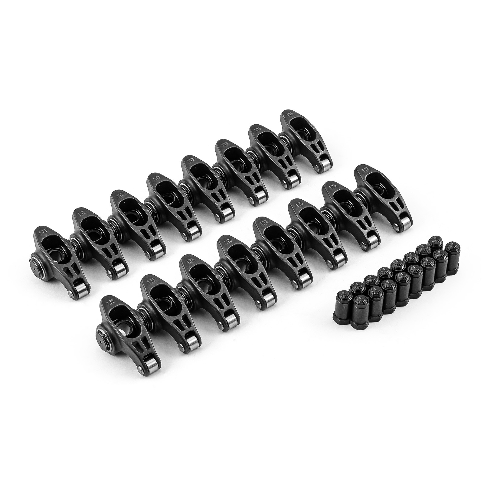 Ford 351C Cleveland 460 1.73 7/16" Ultra Black Chromoly Roller Rocker Arms Set