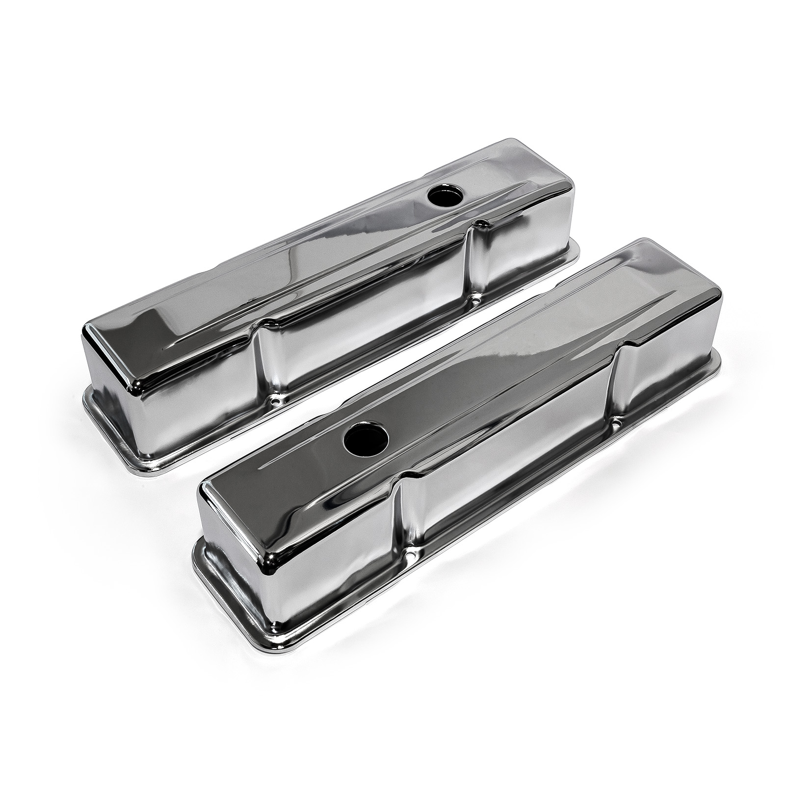 Speedmaster® PCE314.1002.01 Chevy SBC 350 Chrome Steel Valve Covers - Tall w/ Hole