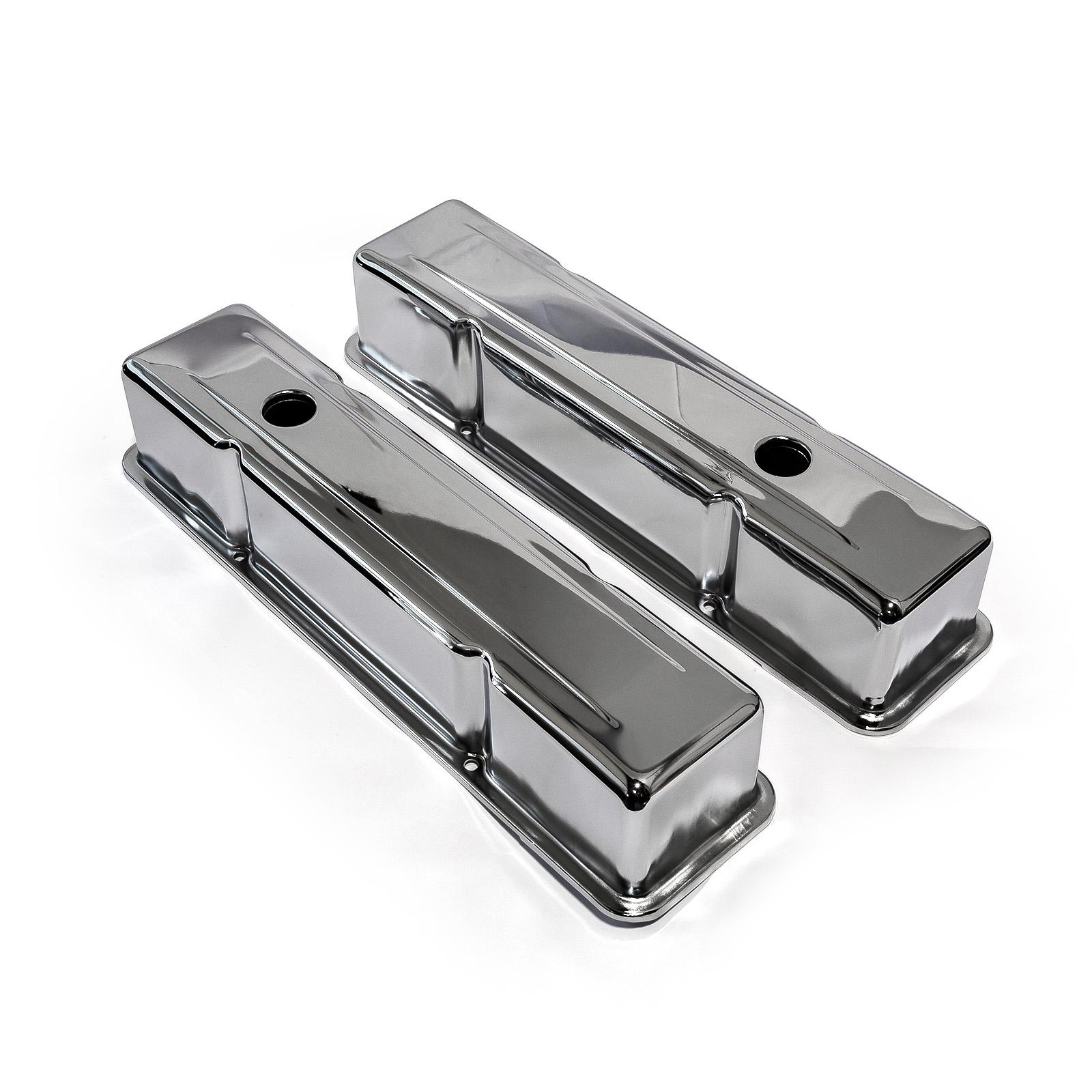 Speedmaster® PCE314.1002.01 Chevy SBC 350 Chrome Steel Valve Covers - Tall w/ Hole