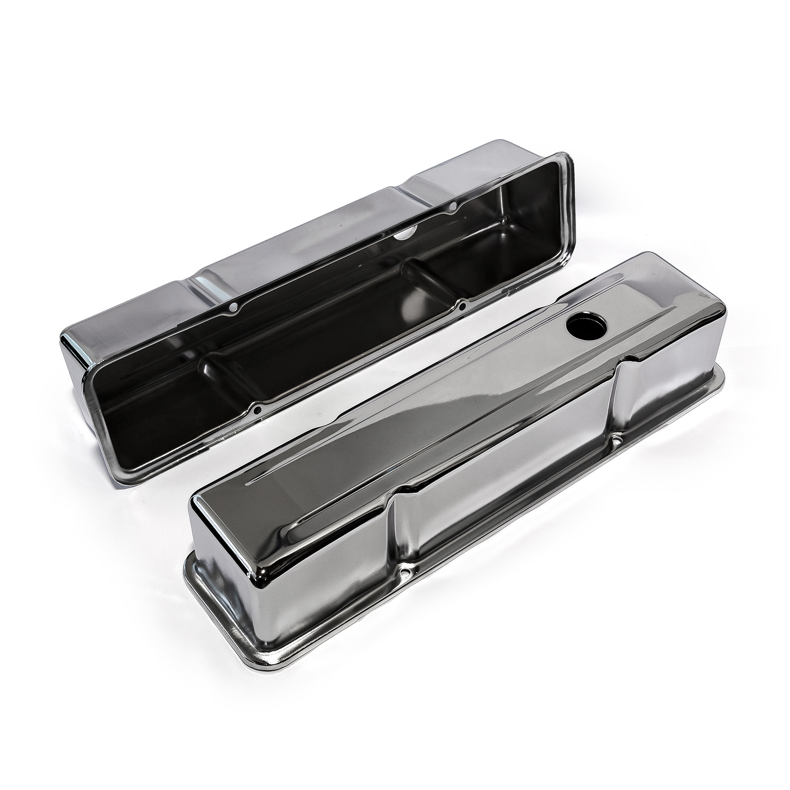 Speedmaster® PCE314.1002.01 Chevy SBC 350 Chrome Steel Valve Covers - Tall w/ Hole