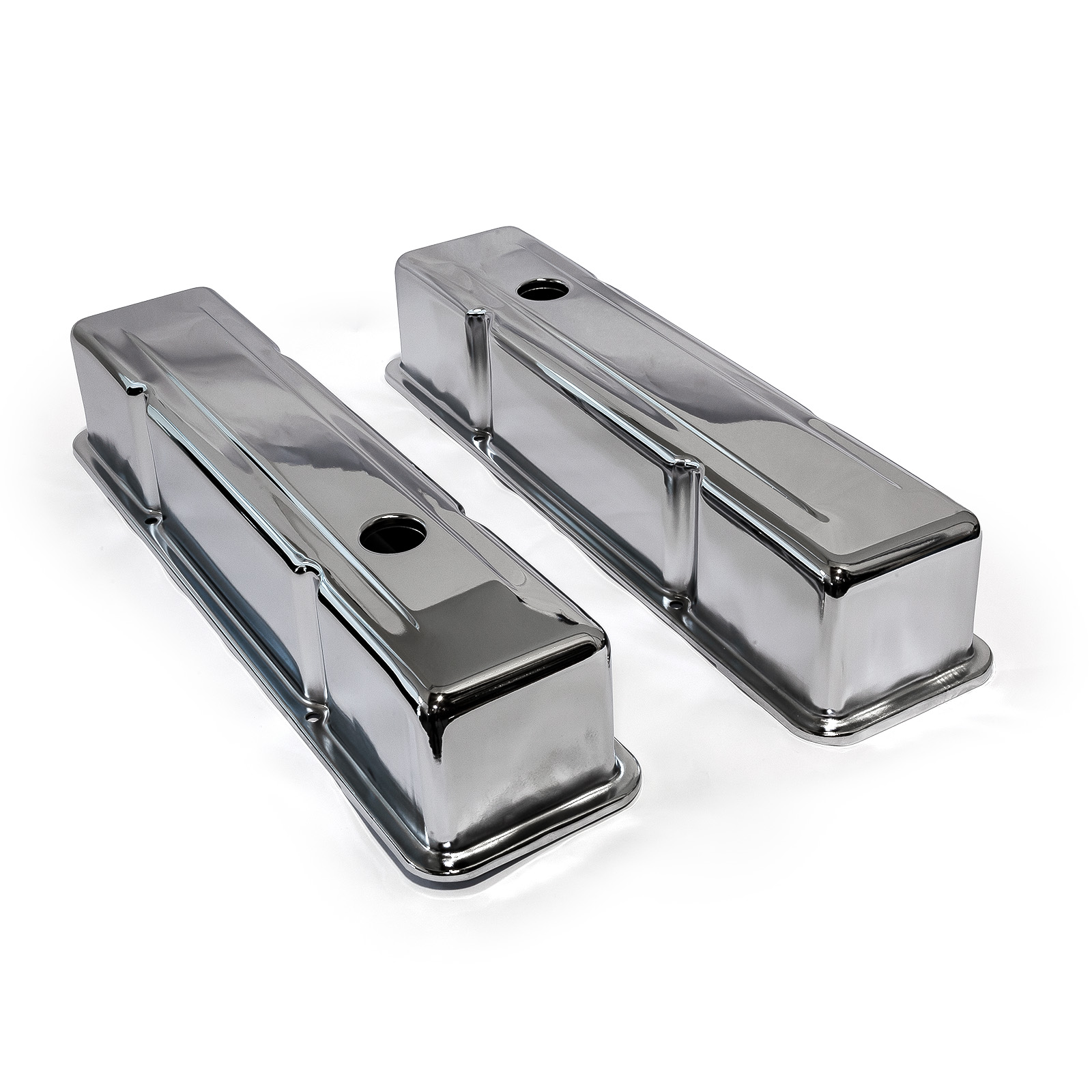 Speedmaster® PCE314.1002.01 Chevy SBC 350 Chrome Steel Valve Covers - Tall w/ Hole