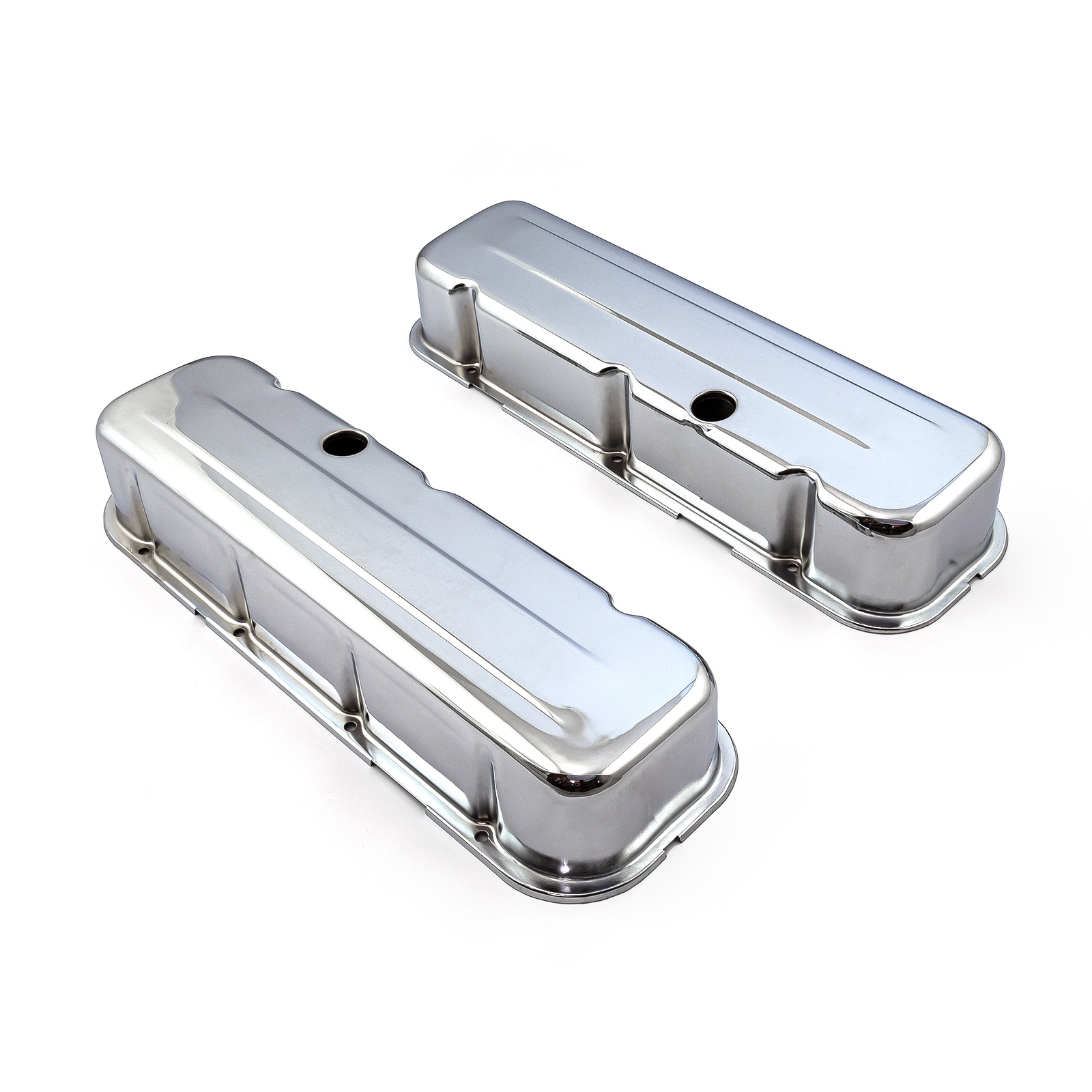 Speedmaster® PCE314.1004.02 Chevy BBC 454 Chrome Steel Valve Covers - Tall w/ Baffled Hole