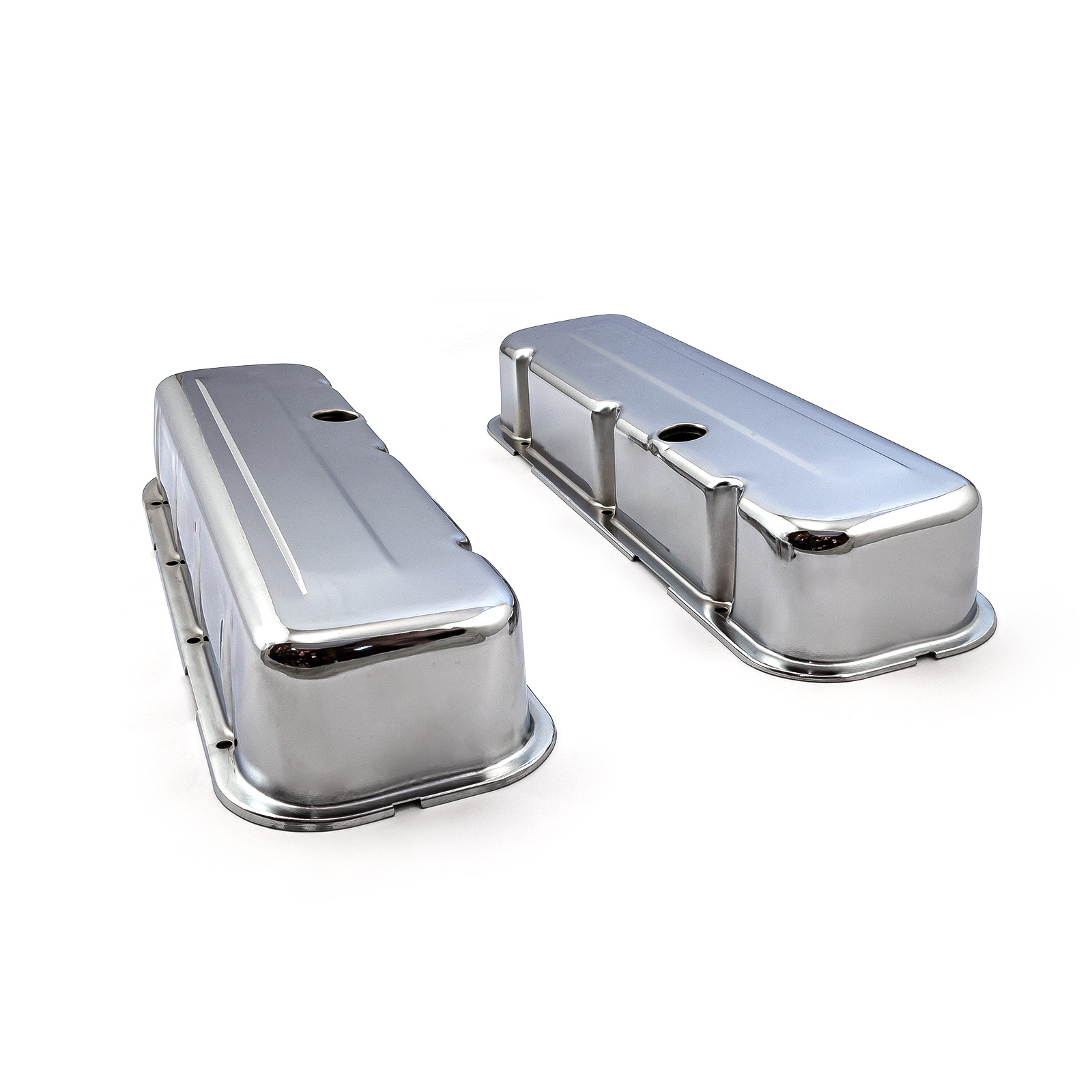 Speedmaster® PCE314.1004.02 Chevy BBC 454 Chrome Steel Valve Covers - Tall w/ Baffled Hole