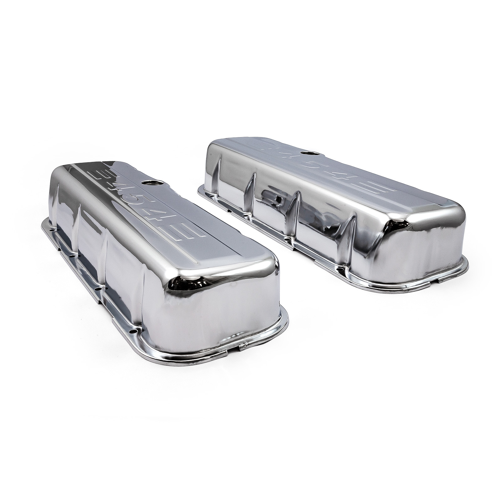 Speedmaster® PCE314.1004.03 Chevy BBC 454 Chrome "454 Stamped" Steel Valve Covers - Tall w/ Baffled Hole