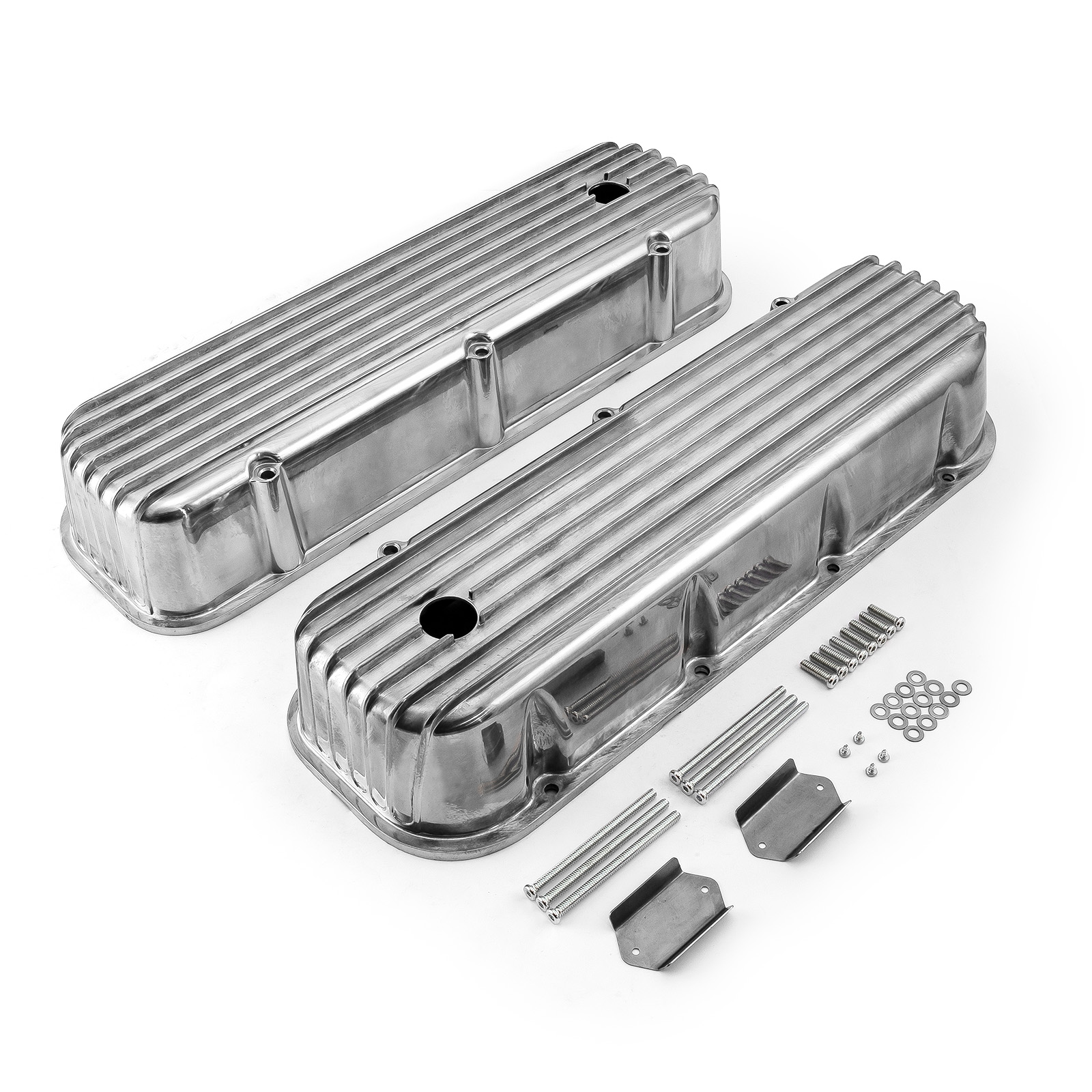 Speedmaster® PCE314.1028.04 Chevy BBC 454 Nostalgic Finned Aluminum Valve Covers - Tall w/ Hole
