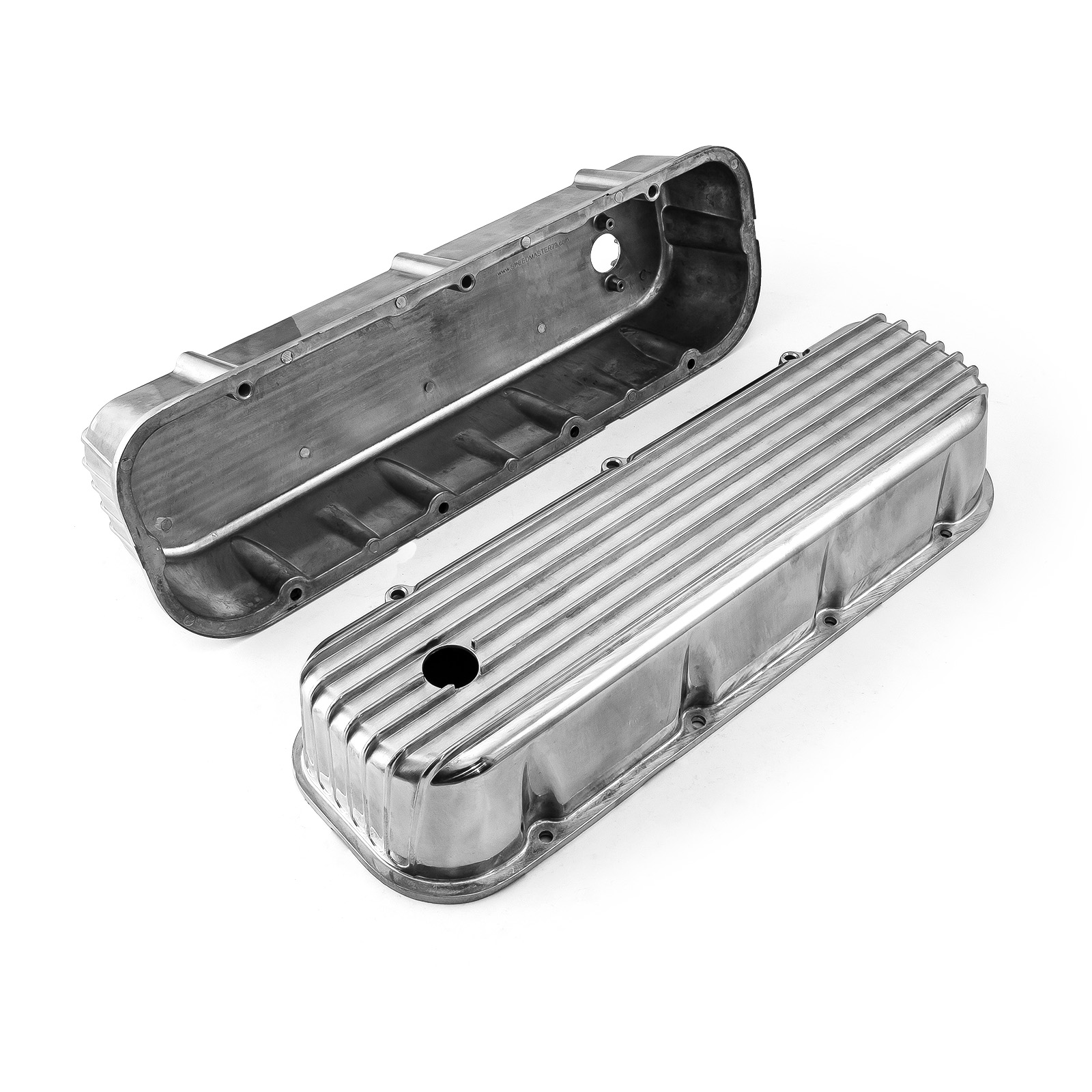 Speedmaster® PCE314.1028.04 Chevy BBC 454 Nostalgic Finned Aluminum Valve Covers - Tall w/ Hole