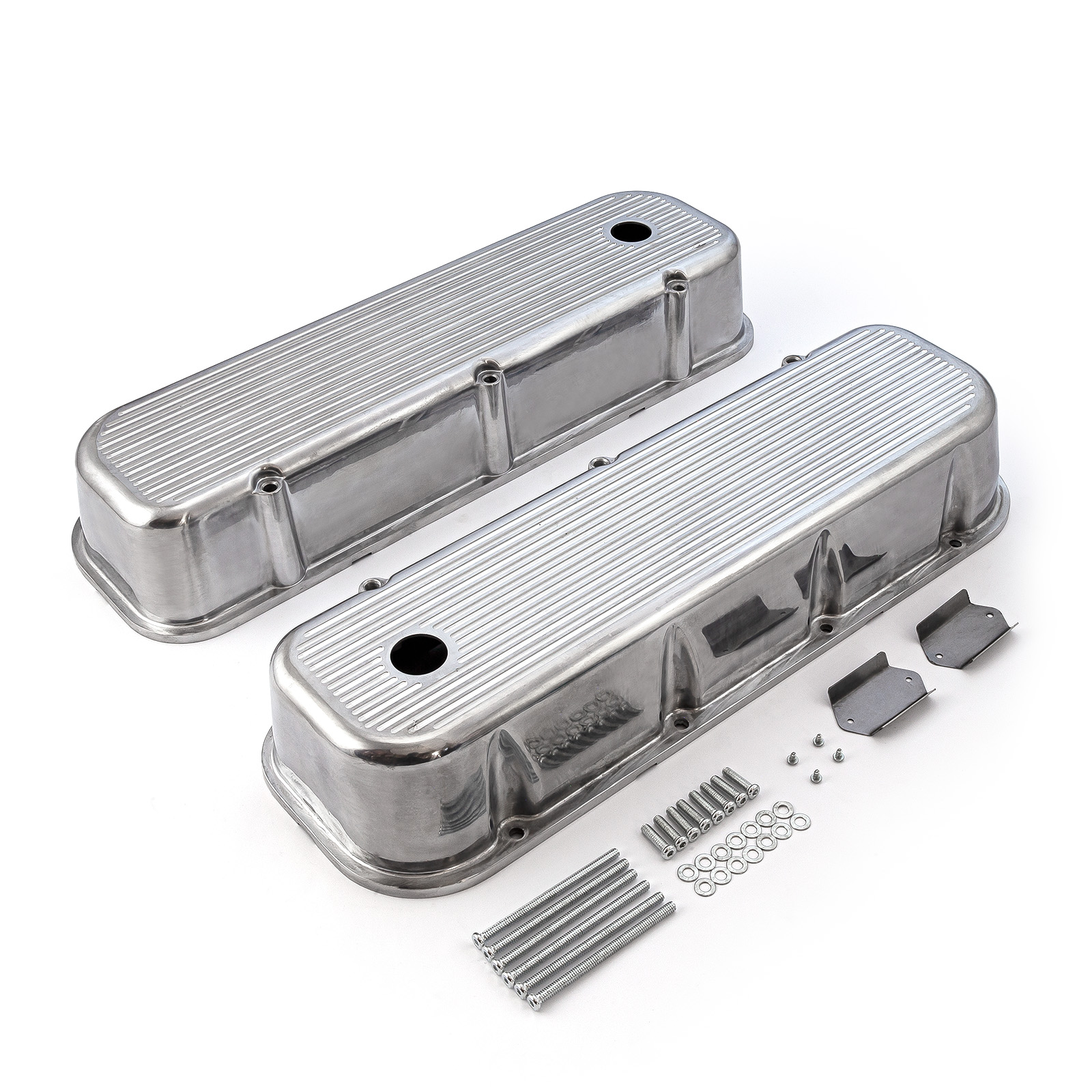 Speedmaster® PCE314.1028.07 Chevy BBC 454 Polished Aluminum Ball Milled Valve Covers - Tall w/ Hole