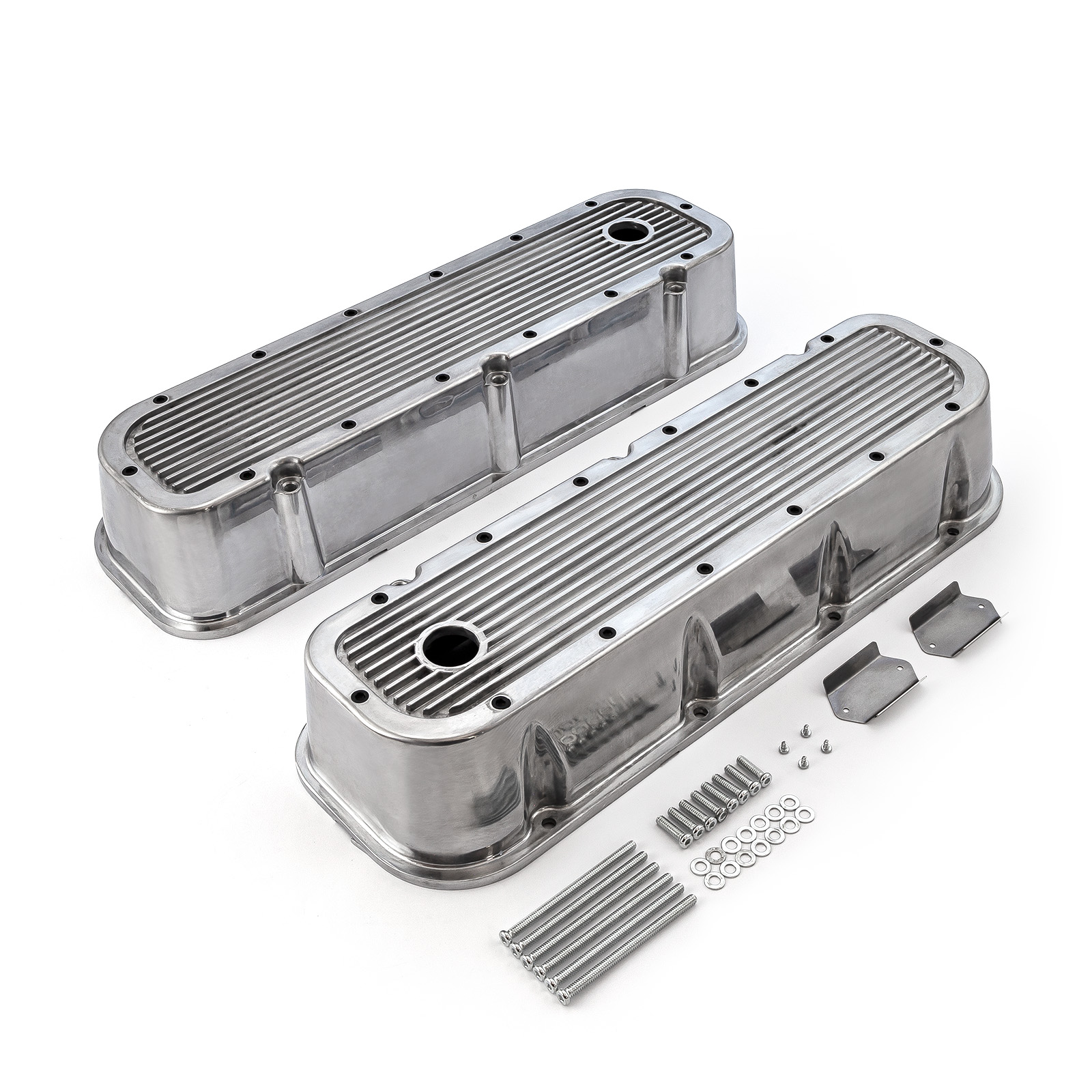 Speedmaster® PCE314.1028.09 Chevy BBC 454 Polished Ribbed Aluminum Valve Covers - Tall w/Hole