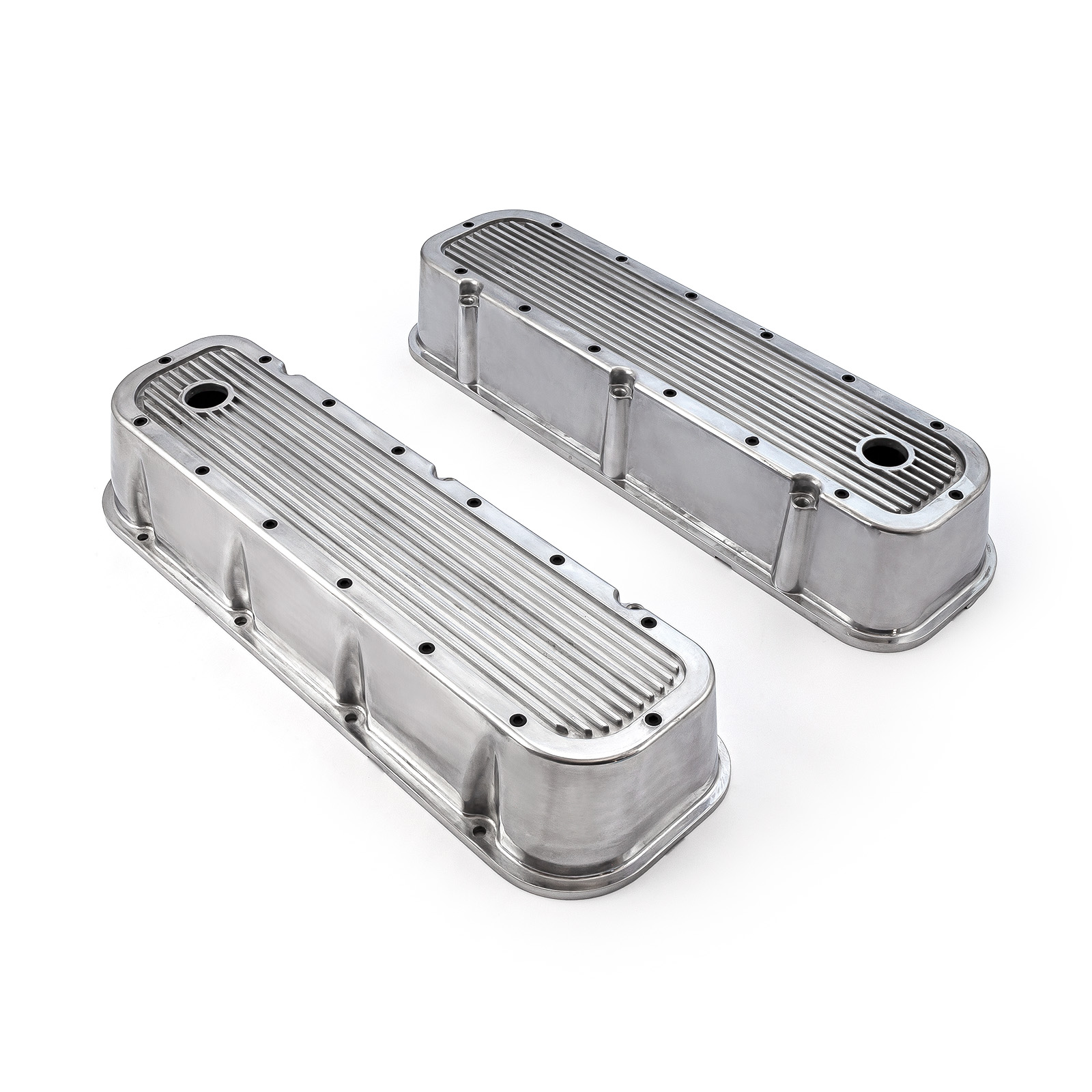 Speedmaster® PCE314.1028.09 Chevy BBC 454 Polished Ribbed Aluminum Valve Covers - Tall w/Hole