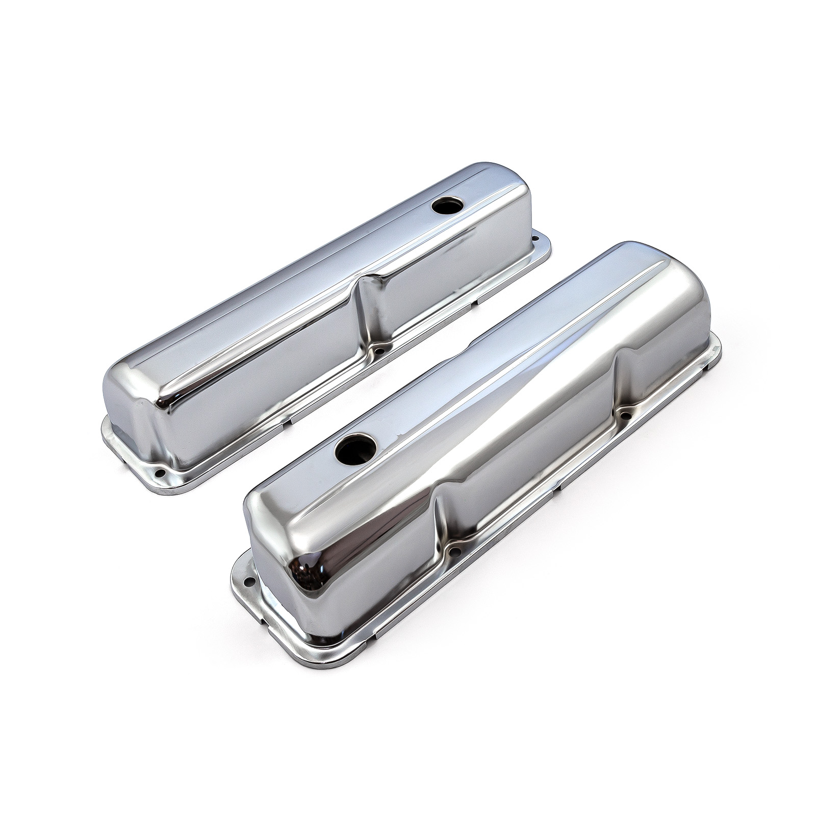 Speedmaster® PCE314.1044 Ford FE 390 427 428 Chrome Steel Valve Covers - 3 7/8" Tall w/ Baffled Hole
