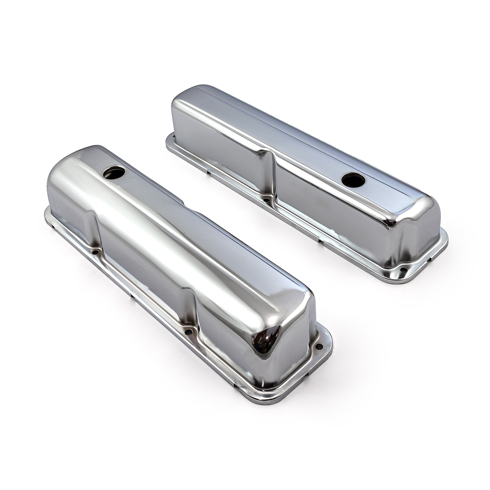 Speedmaster® PCE314.1044 Ford FE 390 427 428 Chrome Steel Valve Covers - 3 7/8" Tall w/ Baffled Hole