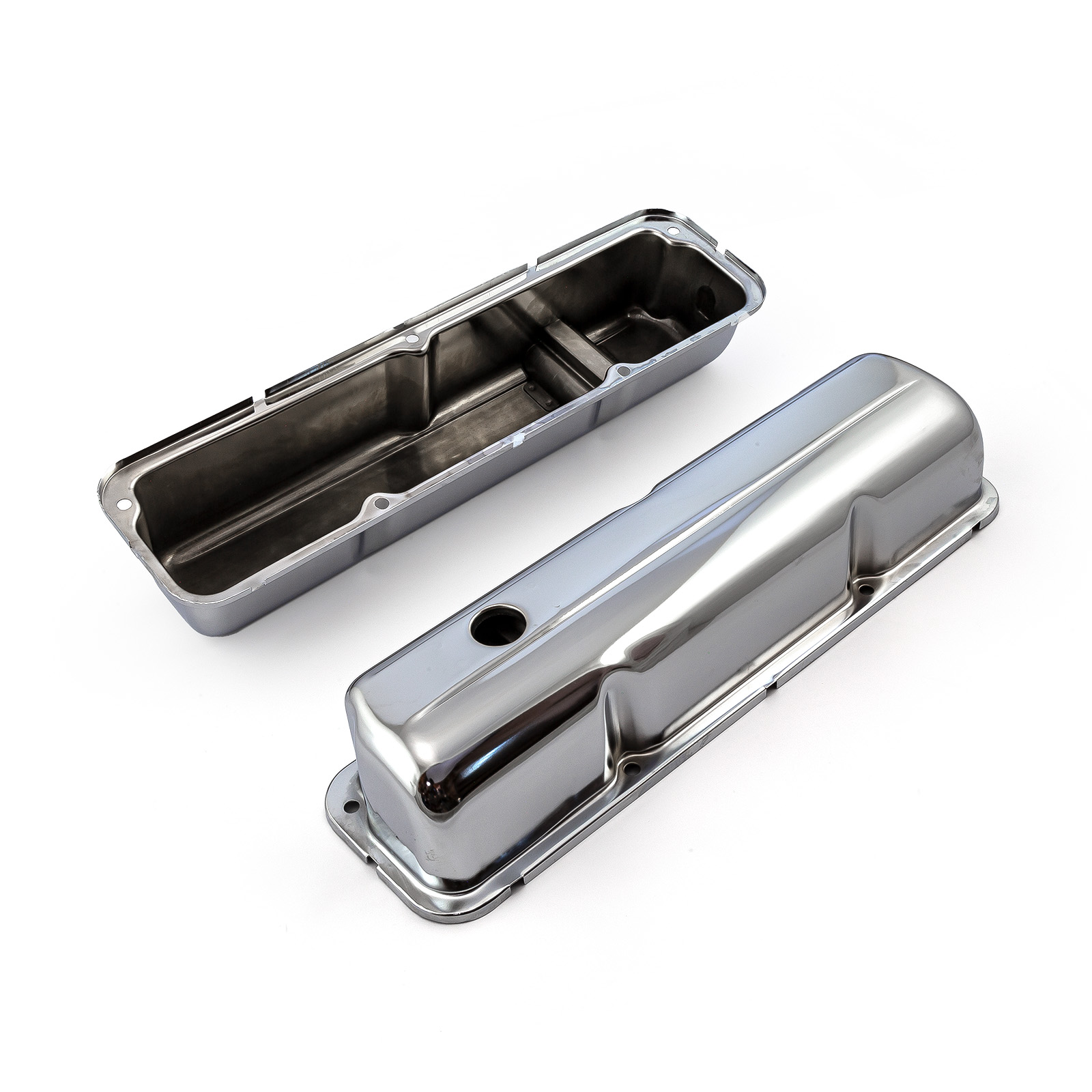 Speedmaster® PCE314.1044 Ford FE 390 427 428 Chrome Steel Valve Covers - 3 7/8" Tall w/ Baffled Hole