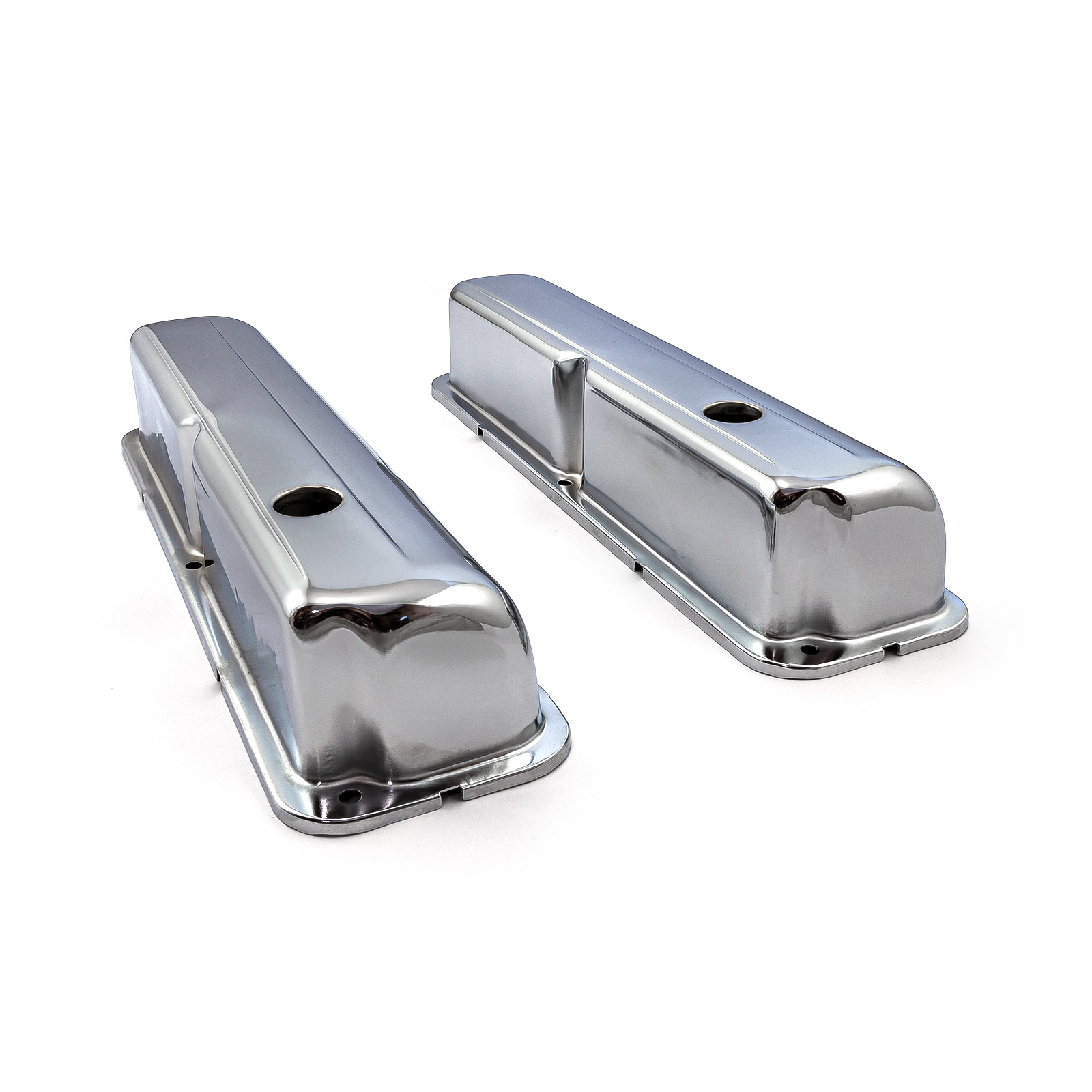 Speedmaster® PCE314.1044 Ford FE 390 427 428 Chrome Steel Valve Covers - 3 7/8" Tall w/ Baffled Hole