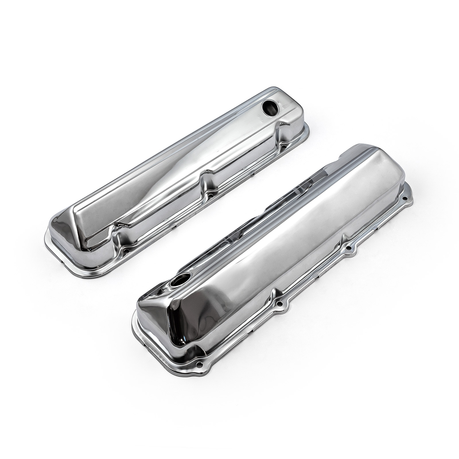 Speedmaster® PCE314.1045 Ford 429 460 Chrome Steel Valve Covers - 3 1/2" Tall w/ Baffled Hole