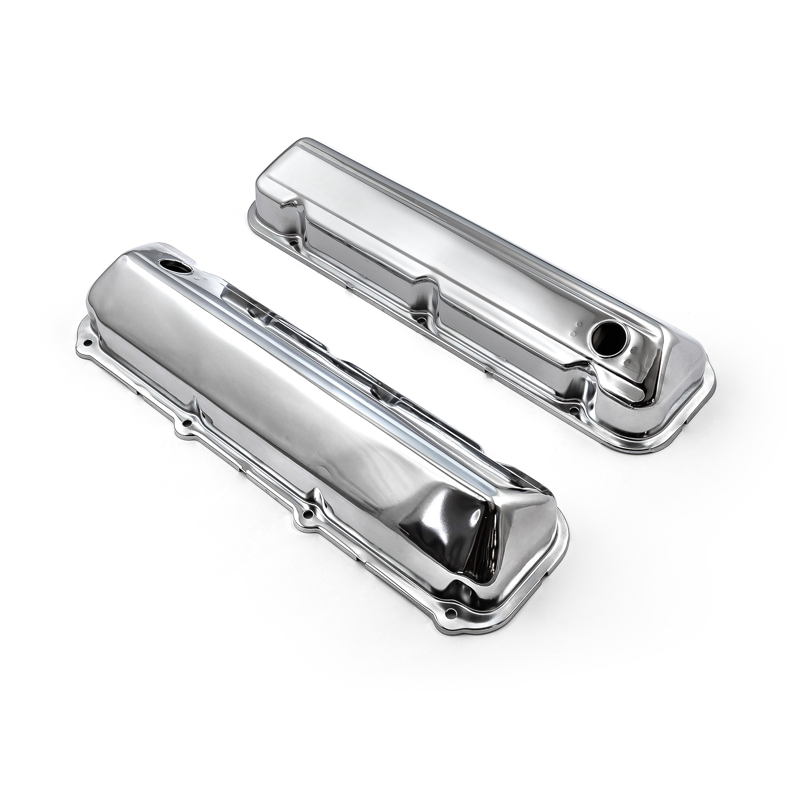 Speedmaster® PCE314.1045 Ford 429 460 Chrome Steel Valve Covers - 3 1/2" Tall w/ Baffled Hole