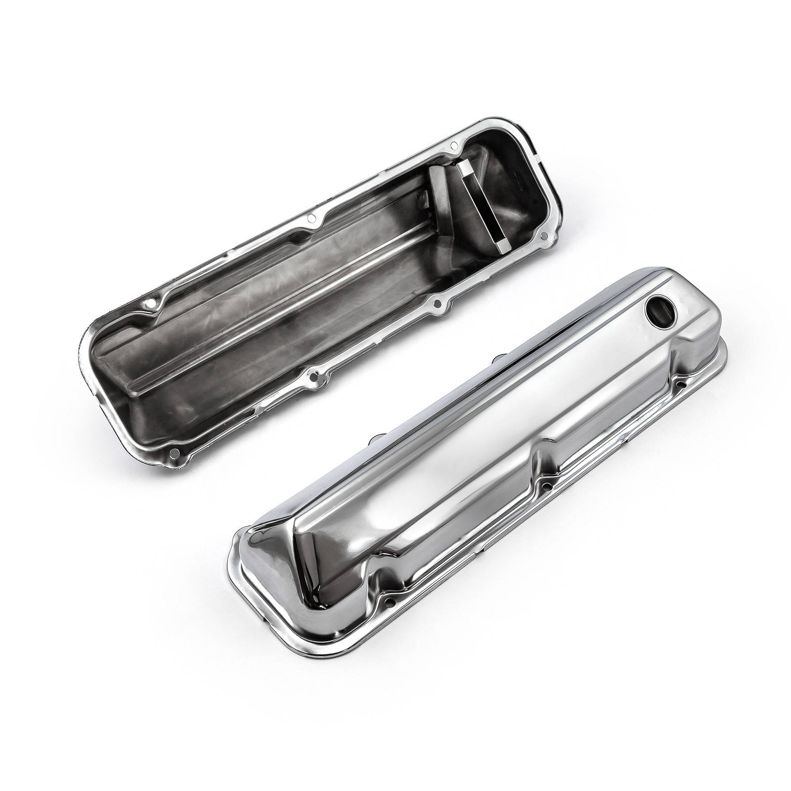 Speedmaster® PCE314.1045 Ford 429 460 Chrome Steel Valve Covers - 3 1/2" Tall w/ Baffled Hole