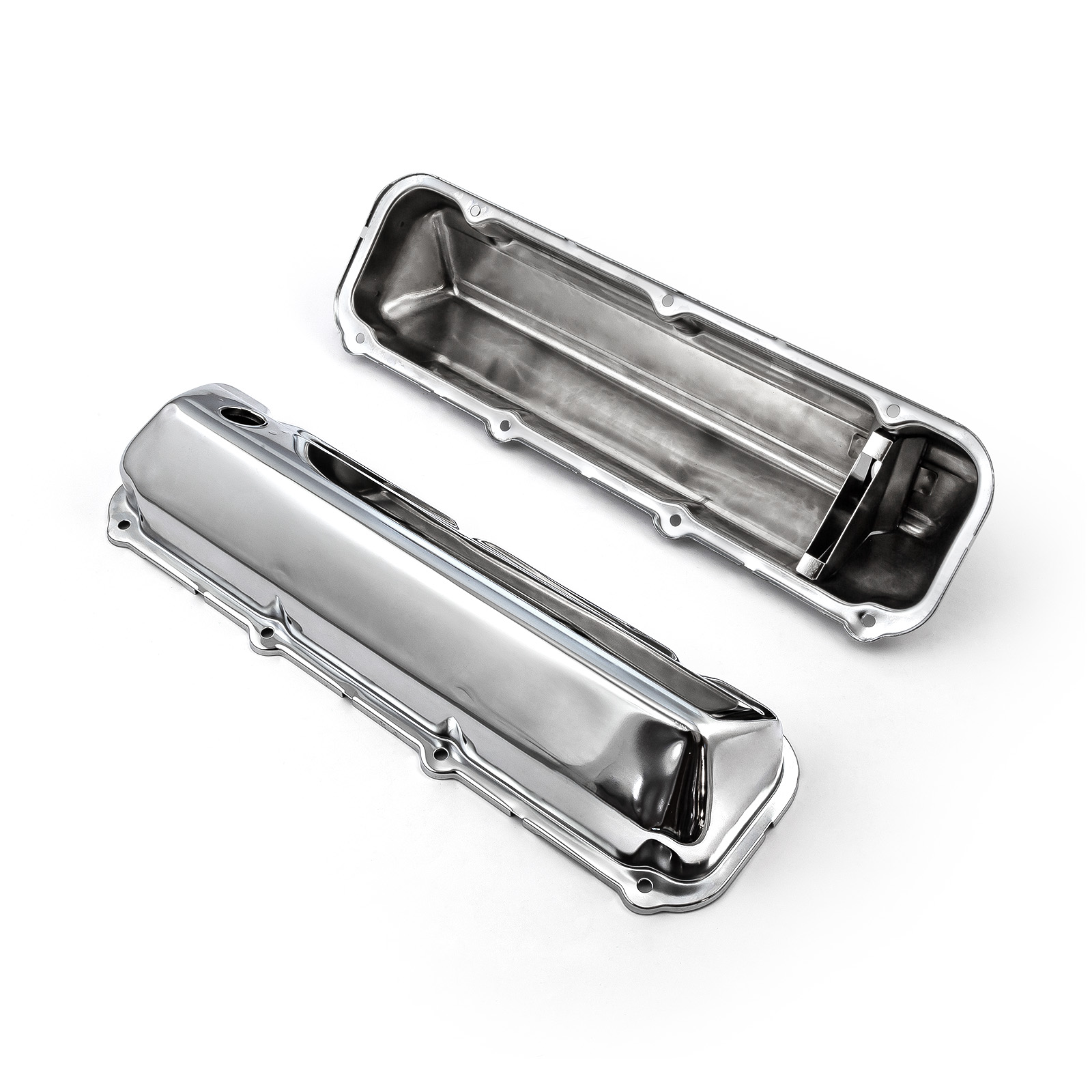 Speedmaster® PCE314.1045 Ford 429 460 Chrome Steel Valve Covers - 3 1/2" Tall w/ Baffled Hole