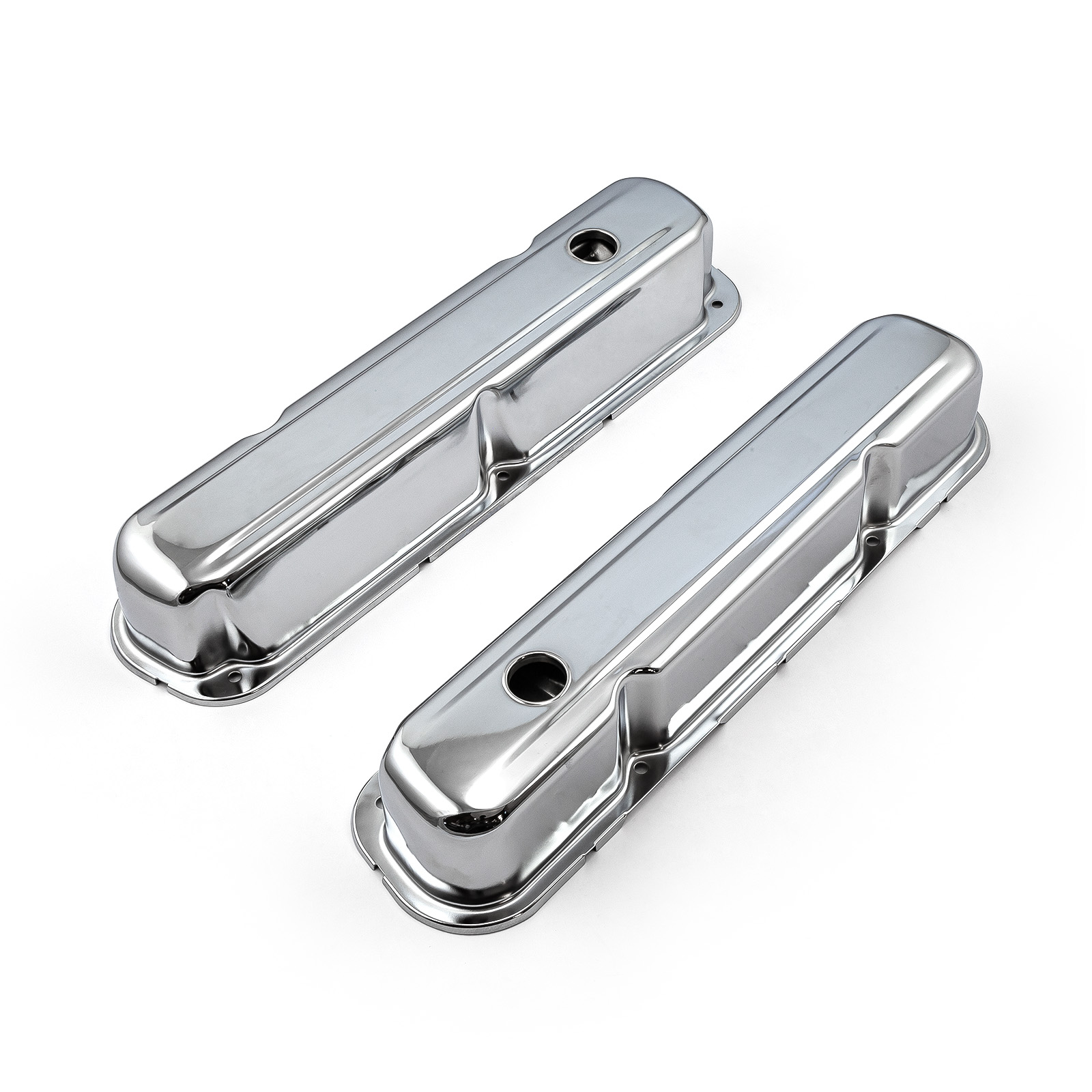 Mopar Chrysler SB 318 340 360 Chrome Steel Valve Covers 3 1/4" Tall Baffled Hole