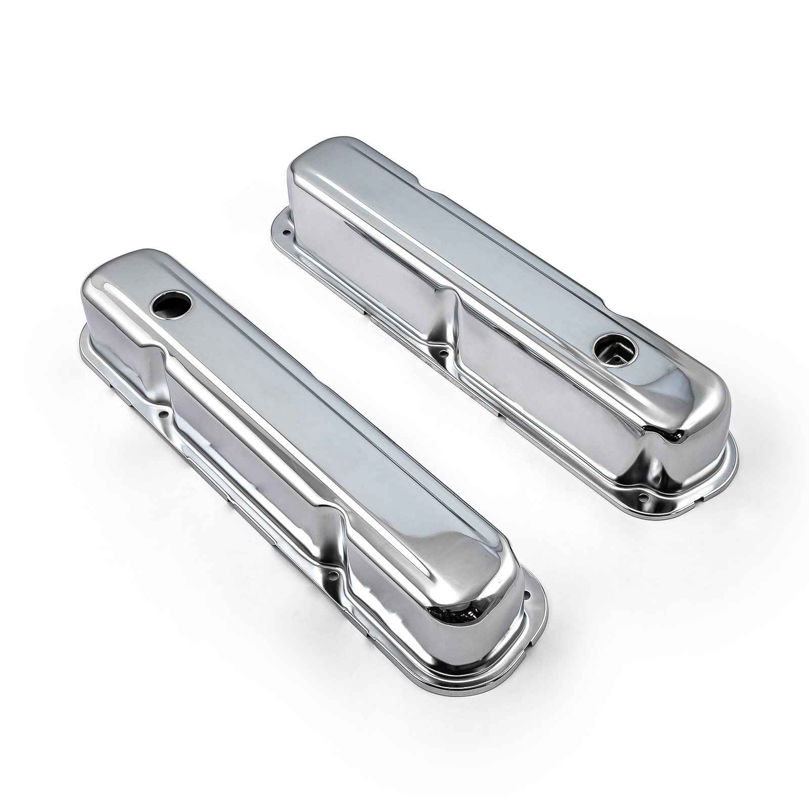 Speedmaster® PCE314.1046 Mopar Chrysler SB 318 340 360 Chrome Steel Valve Covers 3 1/4" Tall Baffled Hole