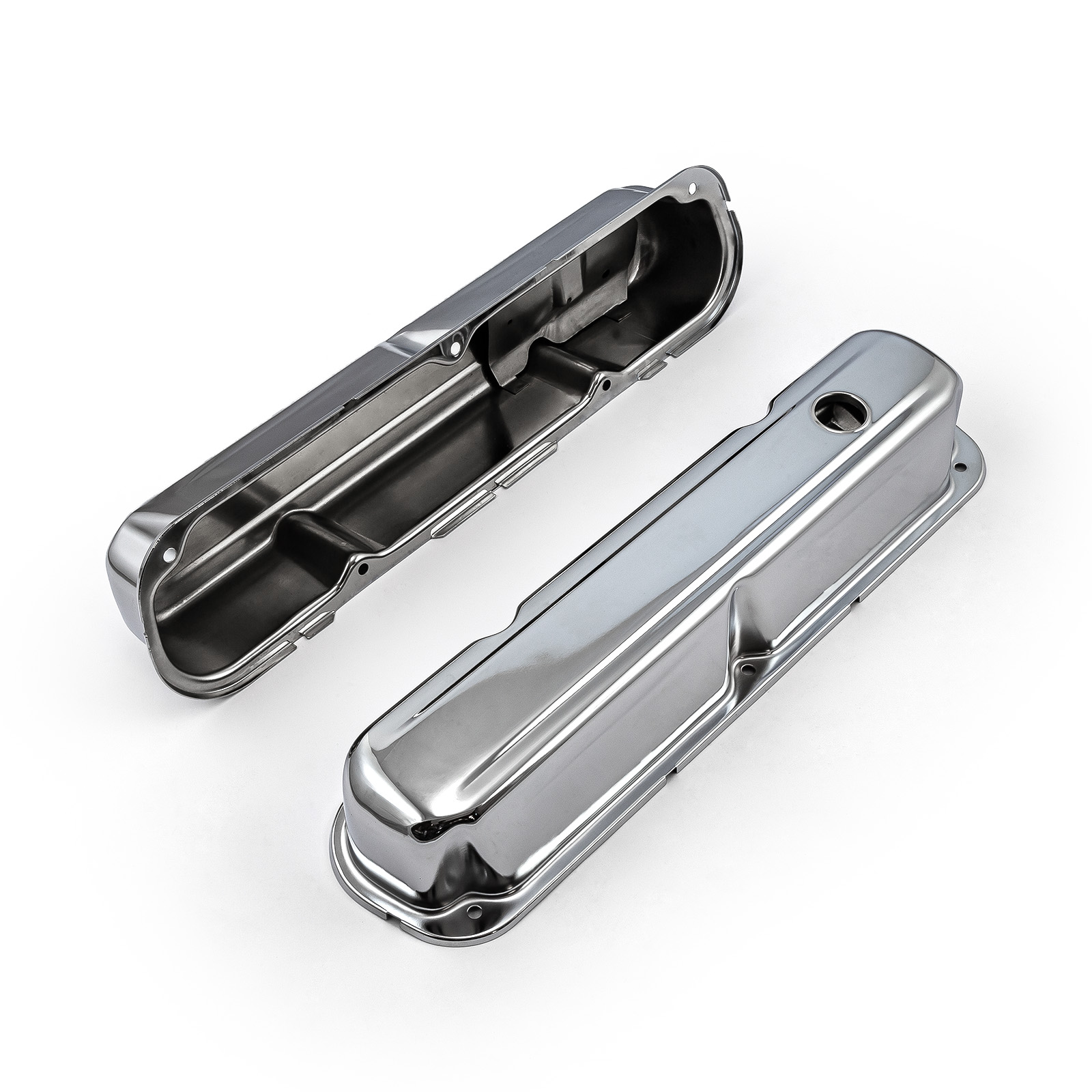 Speedmaster® PCE314.1046 Mopar Chrysler SB 318 340 360 Chrome Steel Valve Covers 3 1/4" Tall Baffled Hole