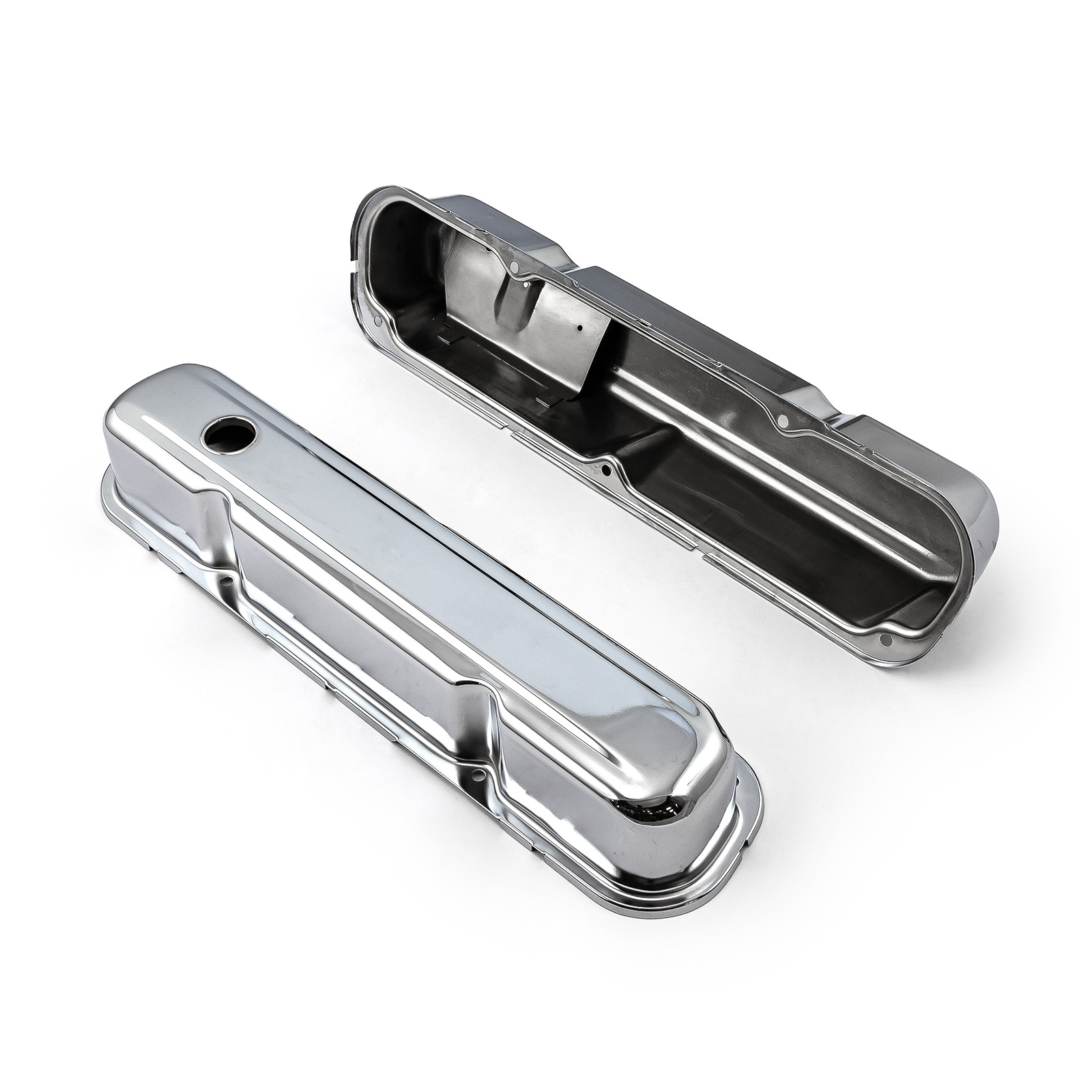 Speedmaster® PCE314.1046 Mopar Chrysler SB 318 340 360 Chrome Steel Valve Covers 3 1/4" Tall Baffled Hole