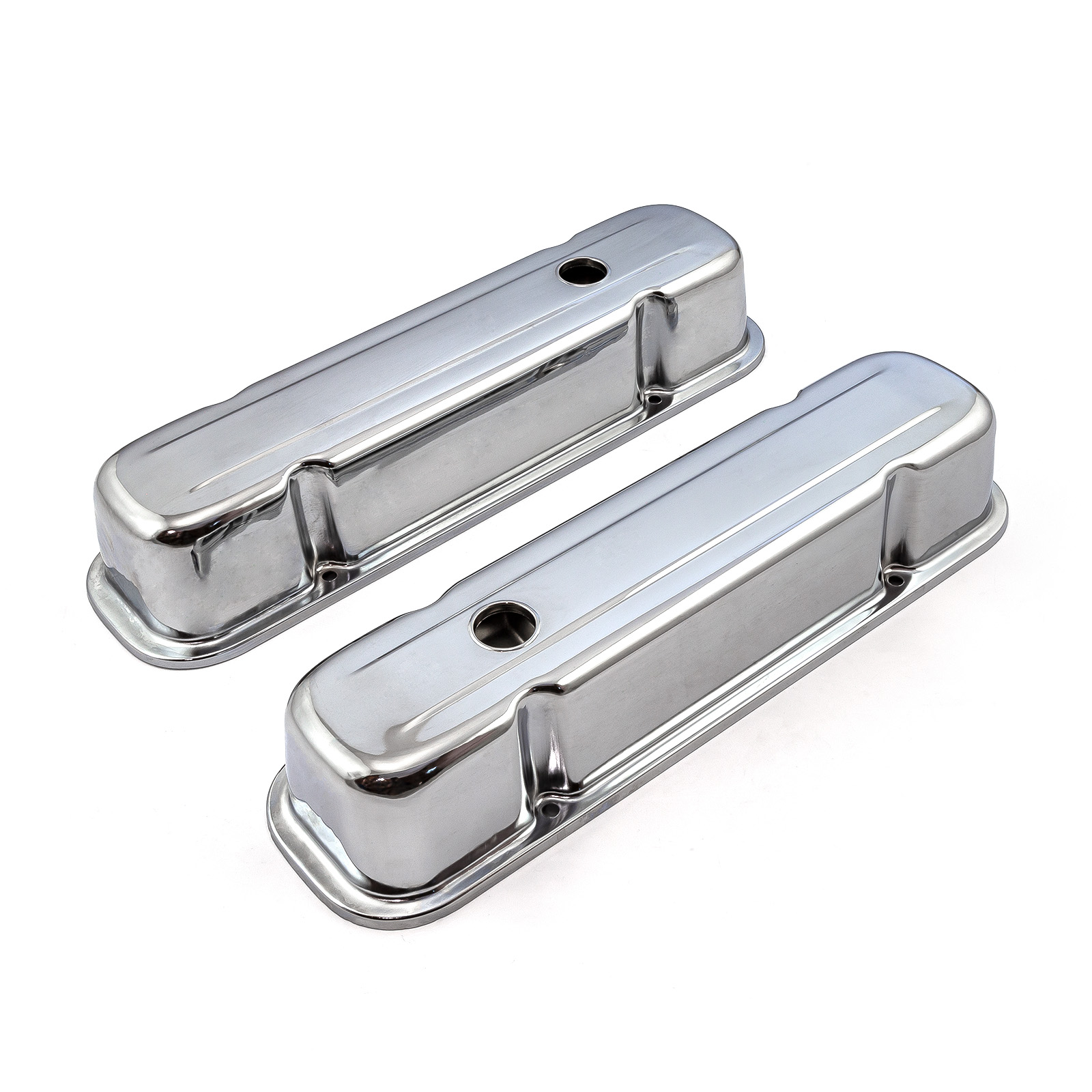 Speedmaster® PCE314.1048 Pontiac 326 400 455 Chrome Steel Valve Covers - 3 1/2" Tall w/ Baffled Hole