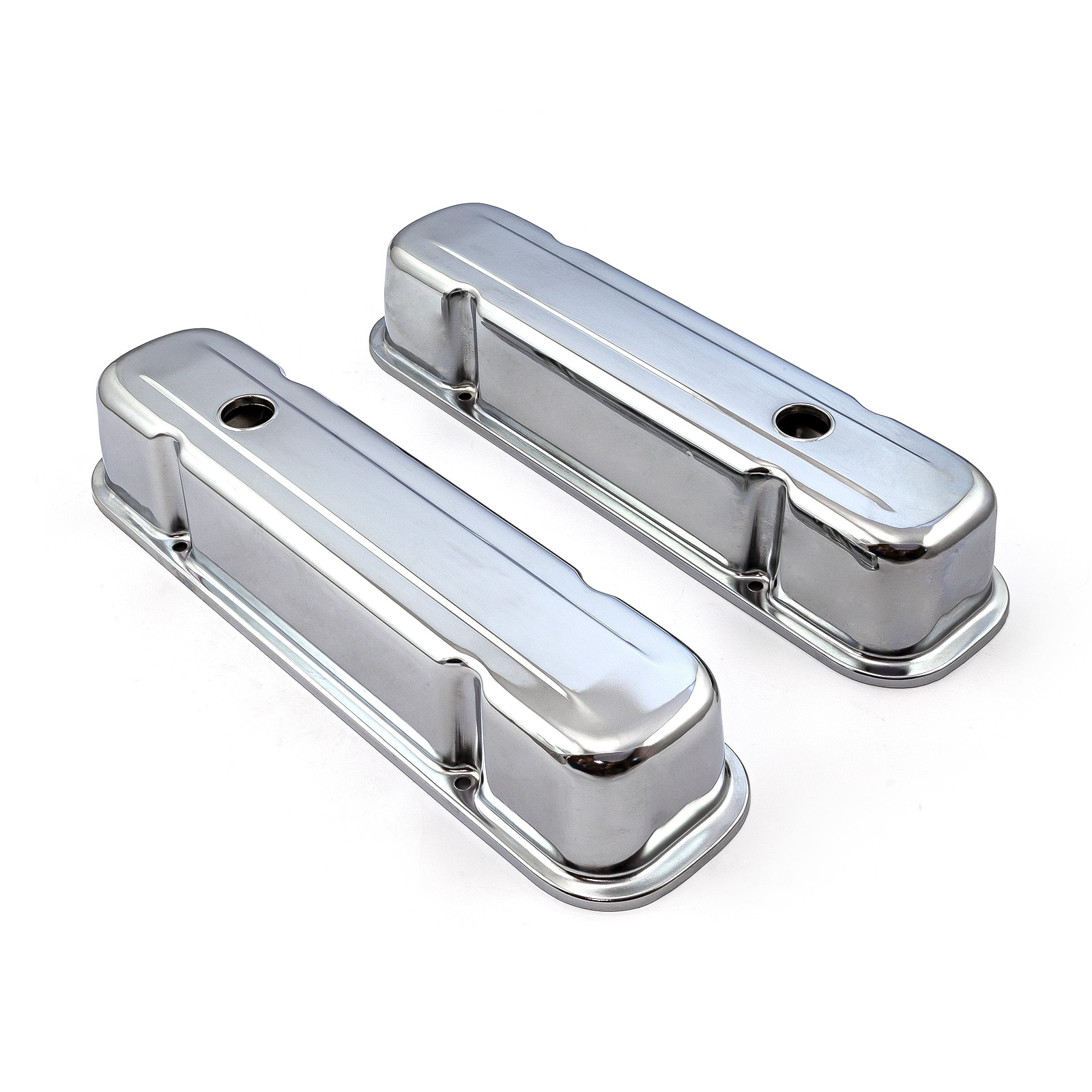 Speedmaster® PCE314.1048 Pontiac 326 400 455 Chrome Steel Valve Covers - 3 1/2" Tall w/ Baffled Hole