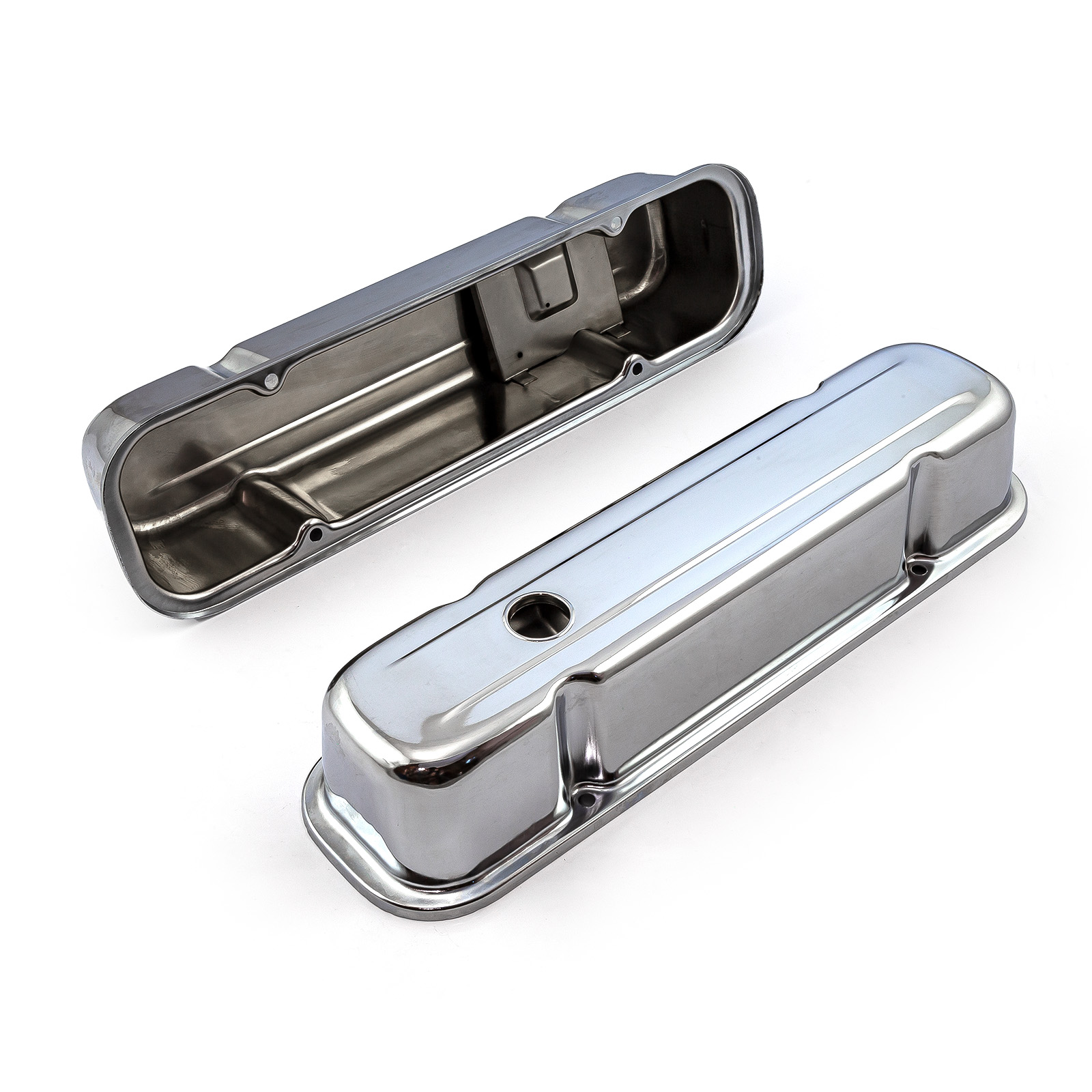 Speedmaster® PCE314.1048 Pontiac 326 400 455 Chrome Steel Valve Covers - 3 1/2" Tall w/ Baffled Hole