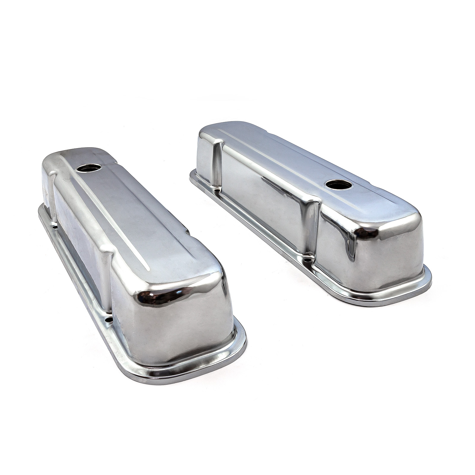 Speedmaster® PCE314.1048 Pontiac 326 400 455 Chrome Steel Valve Covers - 3 1/2" Tall w/ Baffled Hole