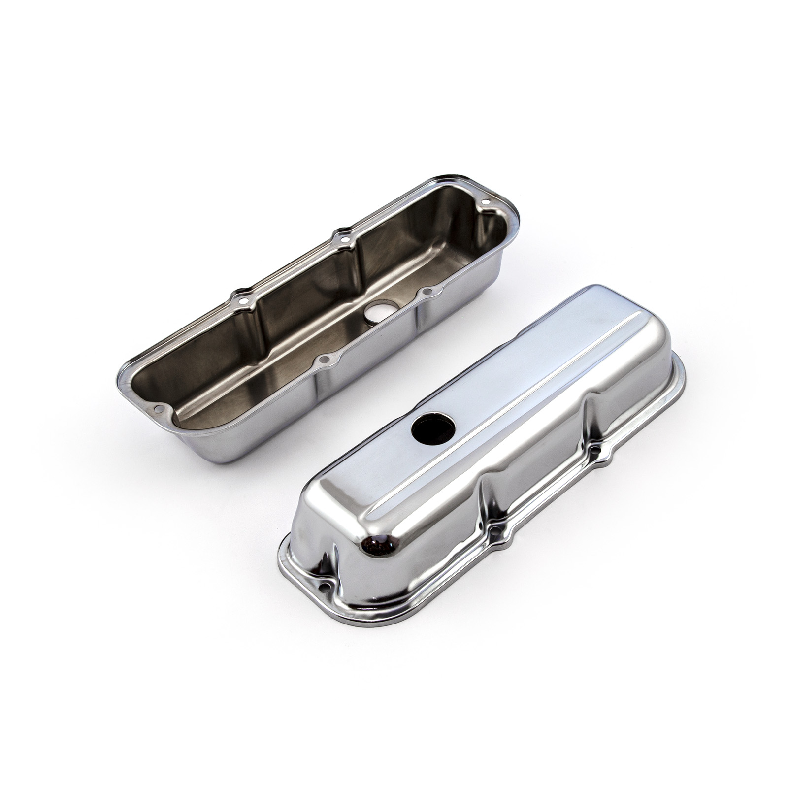 Speedmaster® PCE314.1050 Chevy 173 2.8L V6 Chrome Steel Valve Covers - Short w/ Hole