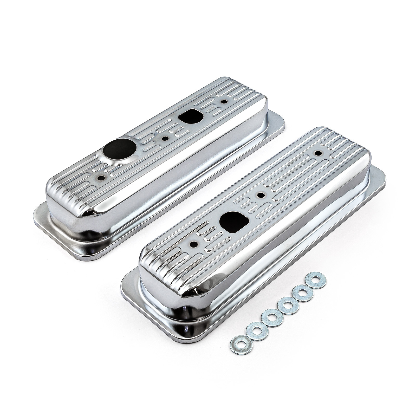 Speedmaster® PCE314.1053 Chevy 262 4.3L V6 Center Bolt Chrome Steel Valve Cover - Short w/ Truck Cap Hole