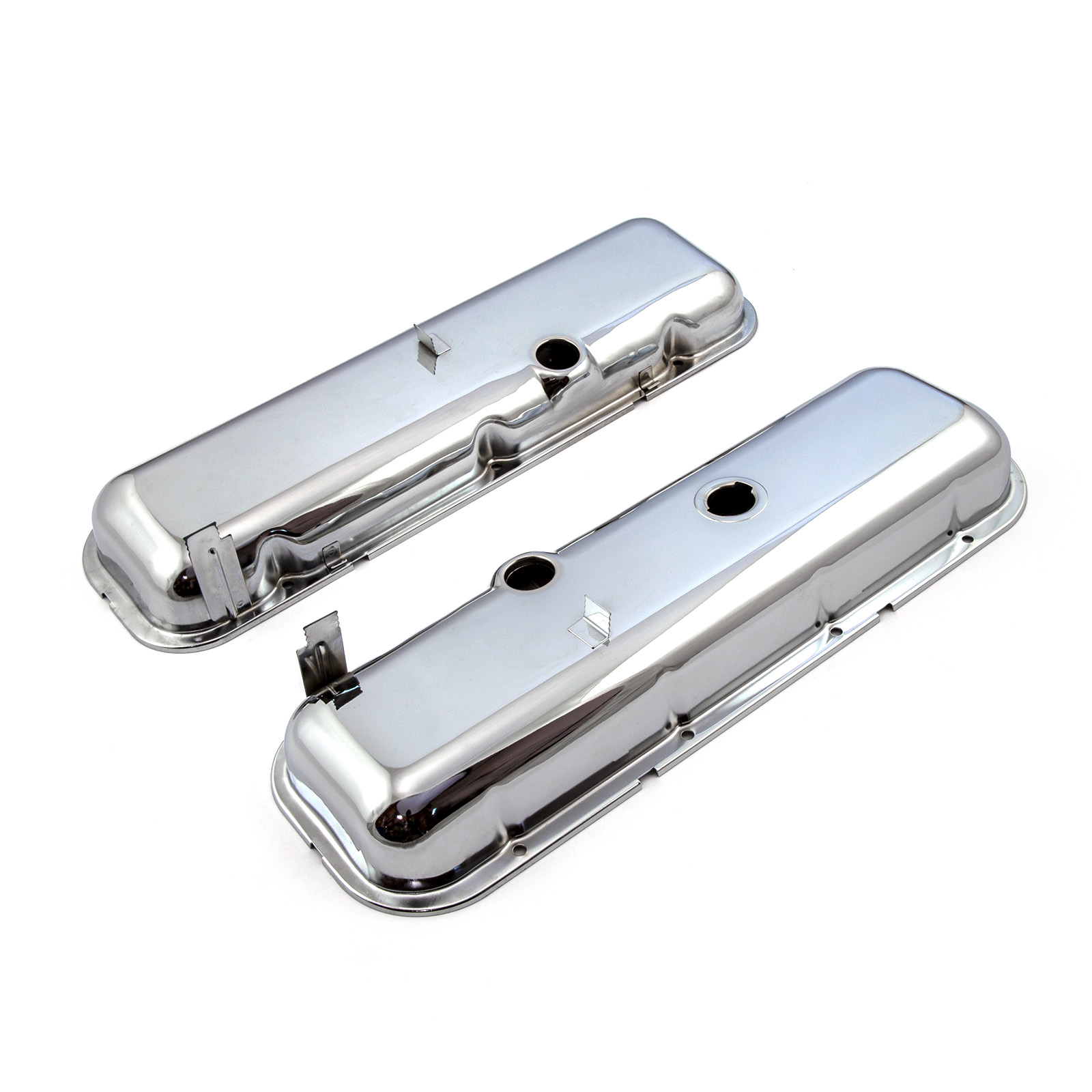 Speedmaster® PCE314.1055 Chevy BBC 454 STD Style Chrome Valve Covers - Short w/ Baffled Hole