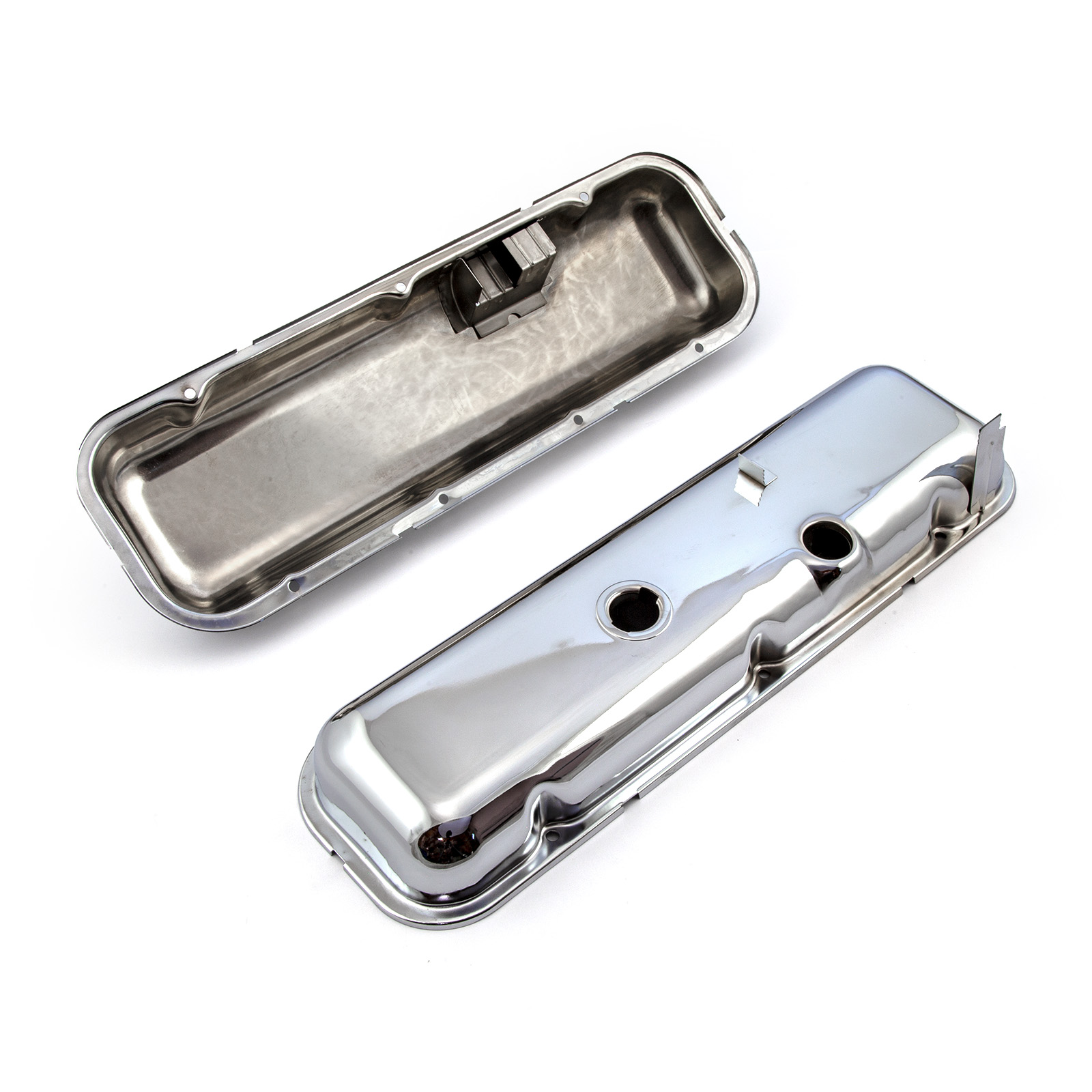 Speedmaster® PCE314.1055 Chevy BBC 454 STD Style Chrome Valve Covers - Short w/ Baffled Hole