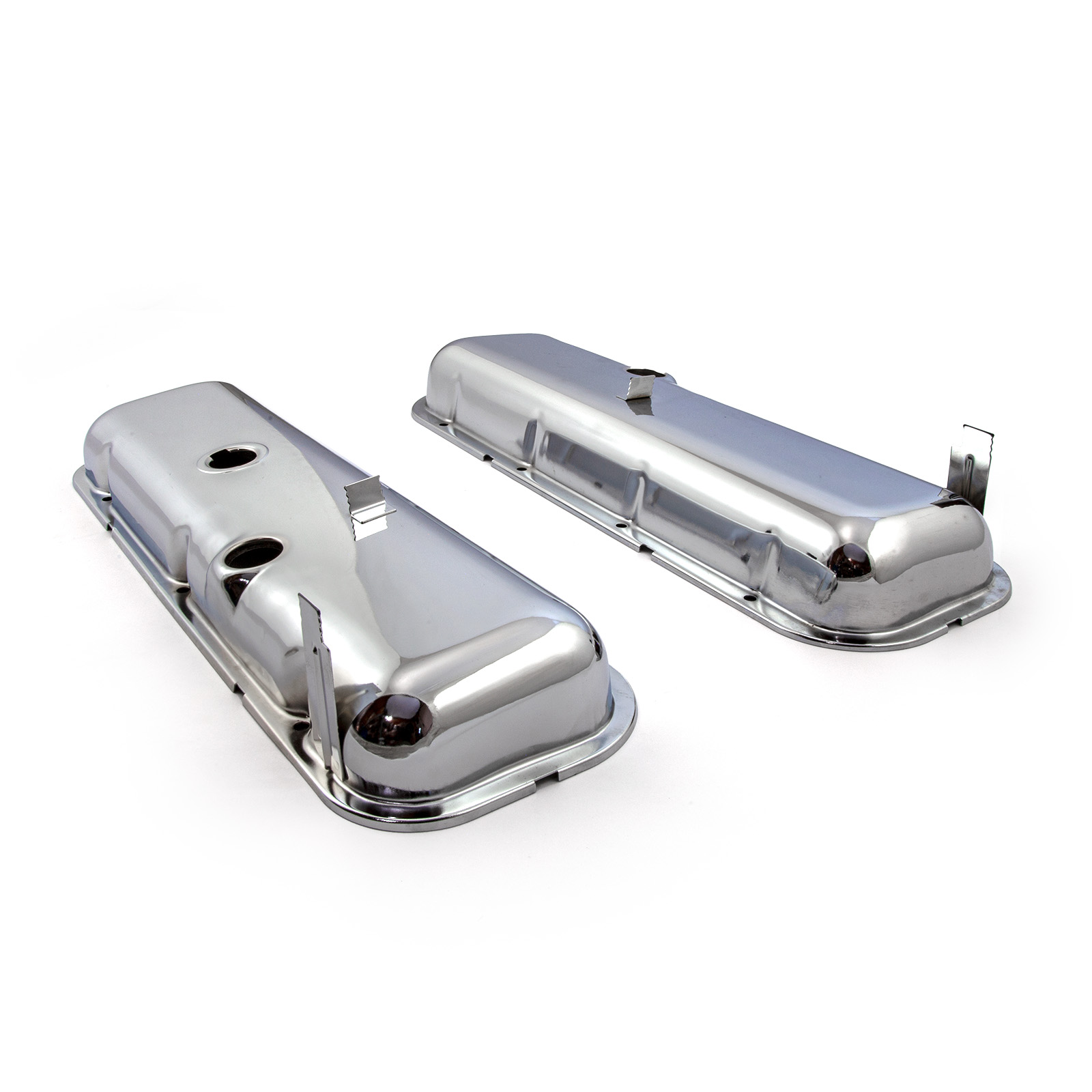 Speedmaster® PCE314.1055 Chevy BBC 454 STD Style Chrome Valve Covers - Short w/ Baffled Hole