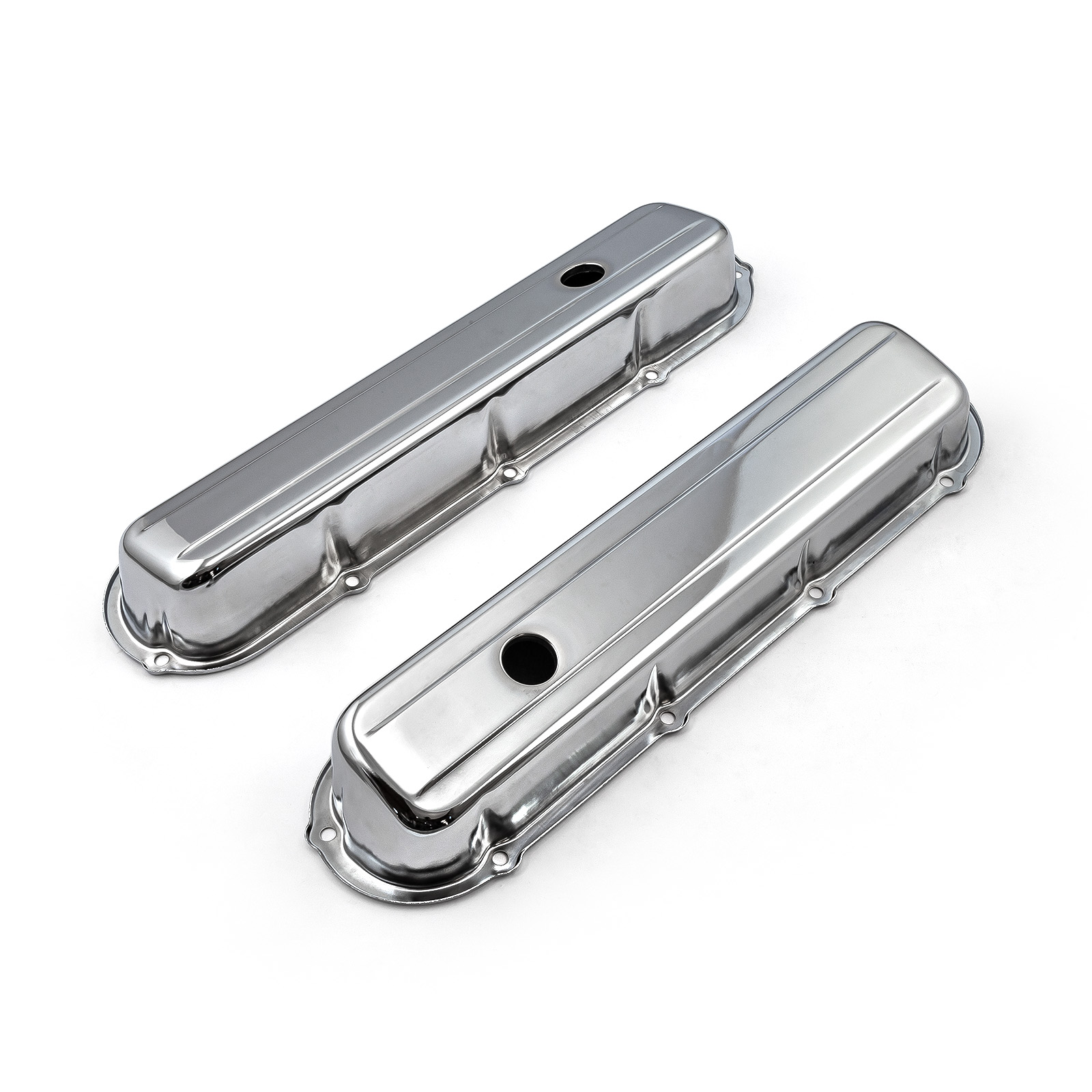 Speedmaster® PCE314.1059 Cadillac 368 425 500 1968-84 Chrome Steel Valve Covers - Short w/ Hole