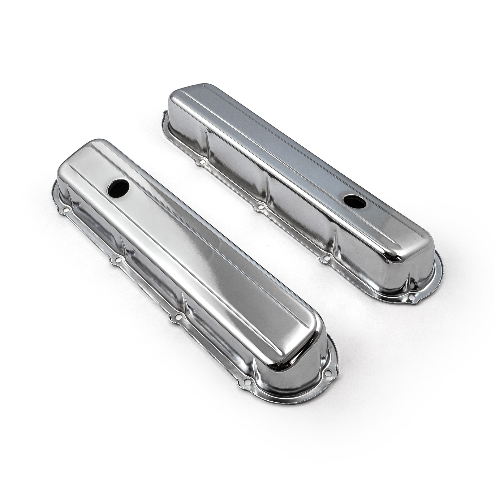 Speedmaster® PCE314.1059 Cadillac 368 425 500 1968-84 Chrome Steel Valve Covers - Short w/ Hole