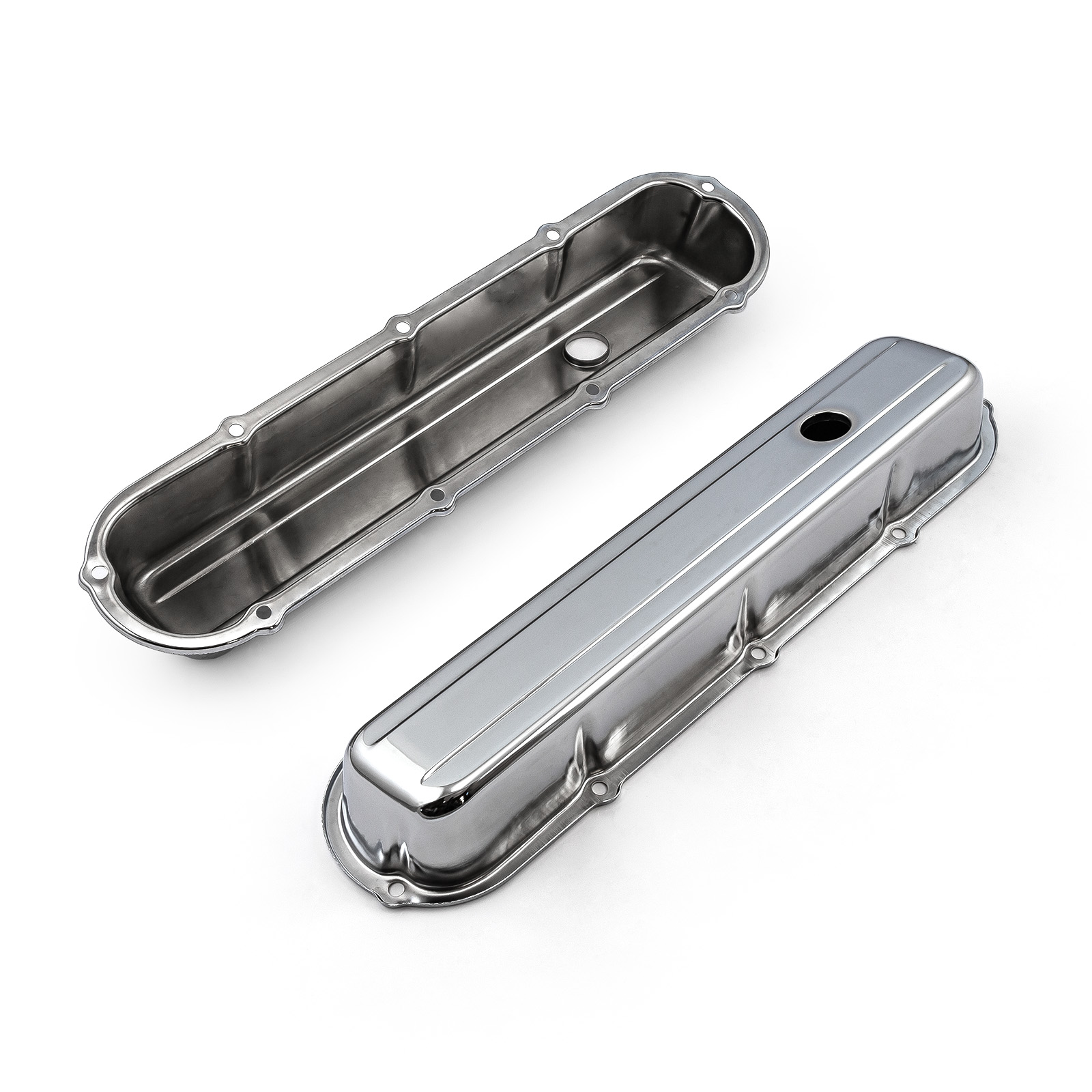 Speedmaster® PCE314.1059 Cadillac 368 425 500 1968-84 Chrome Steel Valve Covers - Short w/ Hole