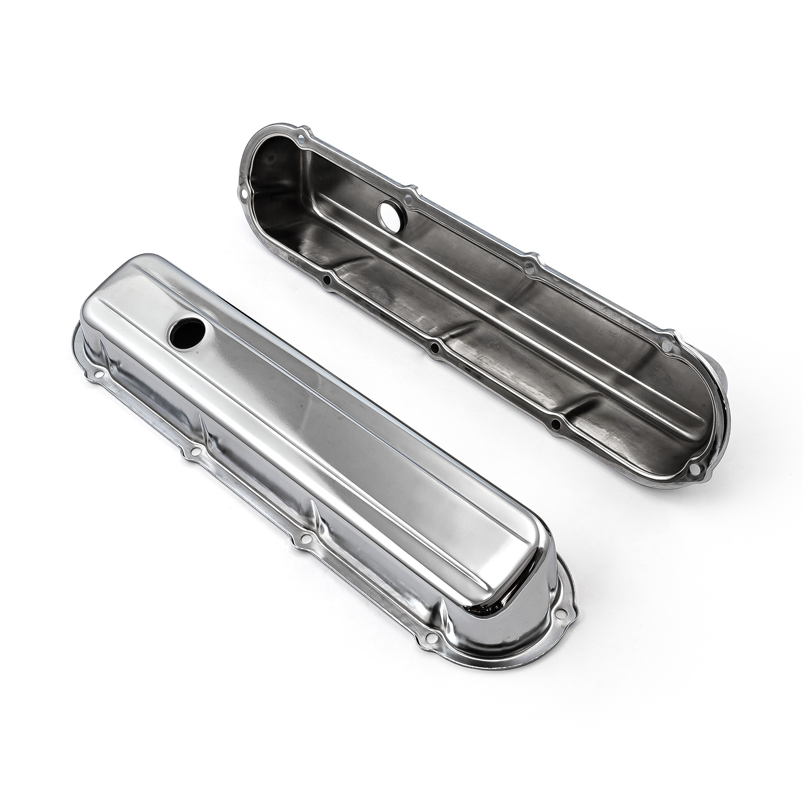 Speedmaster® PCE314.1059 Cadillac 368 425 500 1968-84 Chrome Steel Valve Covers - Short w/ Hole