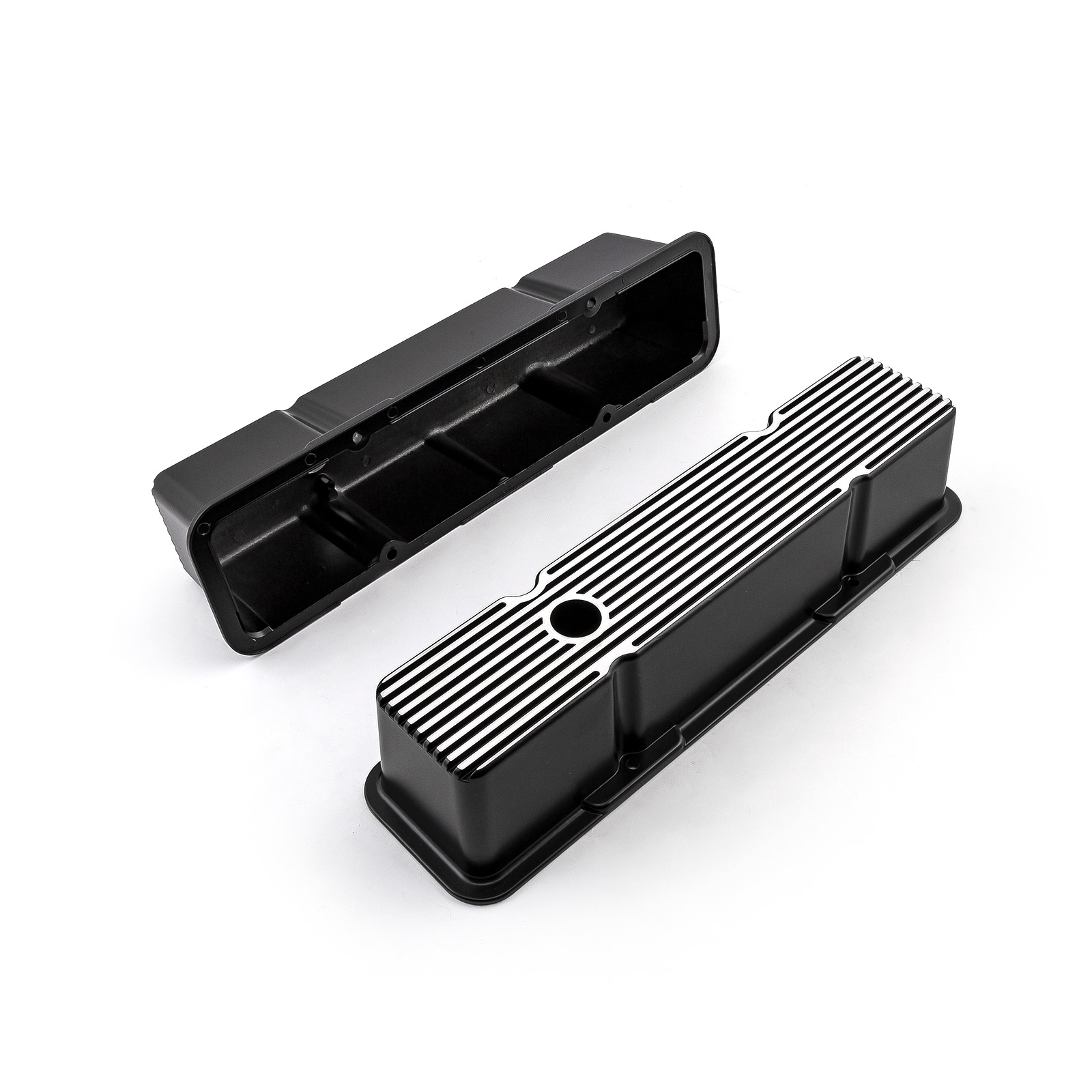 Speedmaster® PCE314.1070.04 Chevy SBC 350 Black Aluminum Ribbed Valve Covers Tall w/Hole