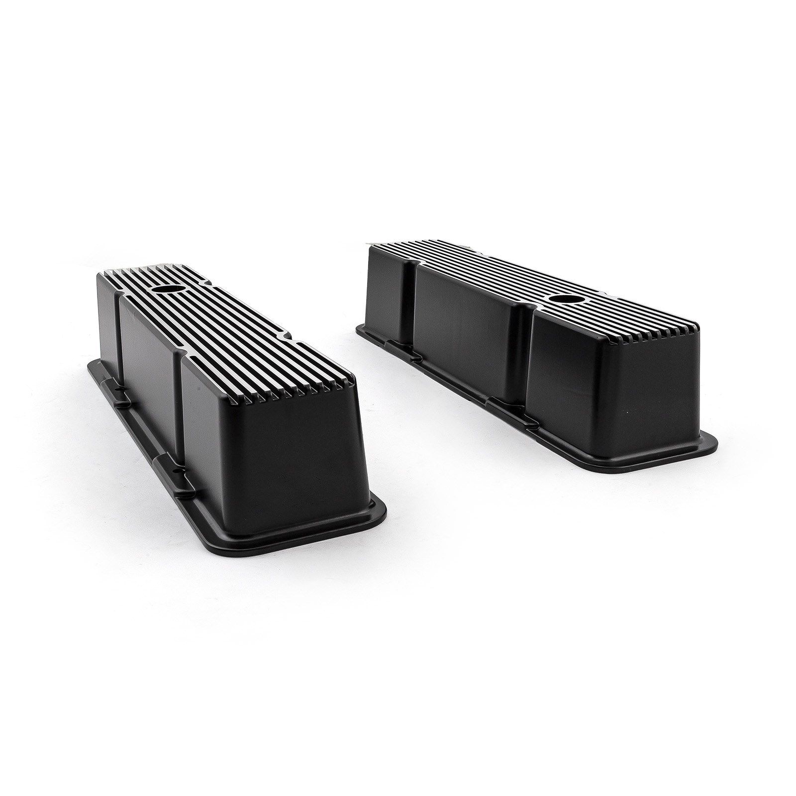 Speedmaster® PCE314.1070.04 Chevy SBC 350 Black Aluminum Ribbed Valve Covers Tall w/Hole