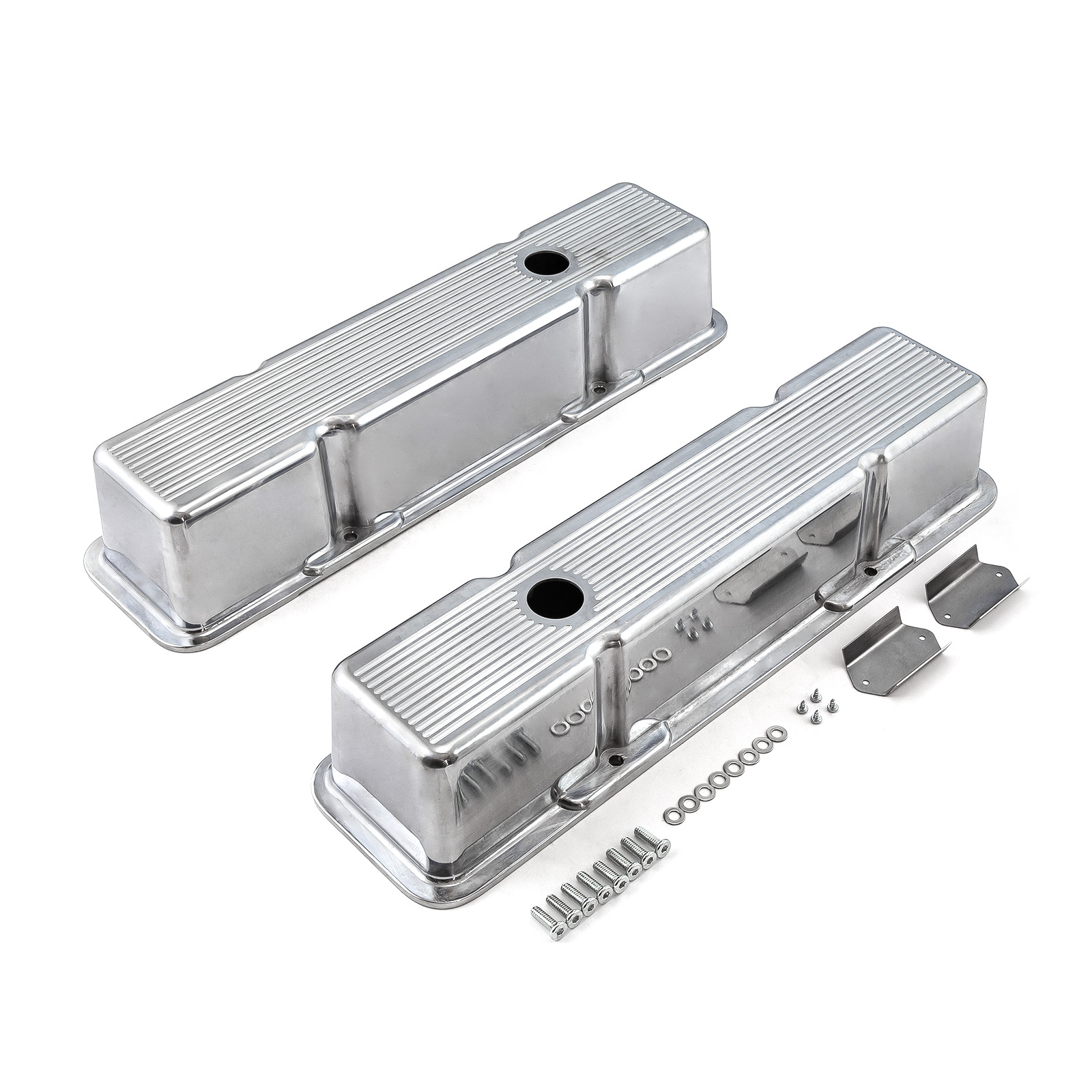 Speedmaster® PCE314.1070.06 Chevy SBC 350 Polished Aluminum Ball Milled Valve Covers - Tall w/ Hole
