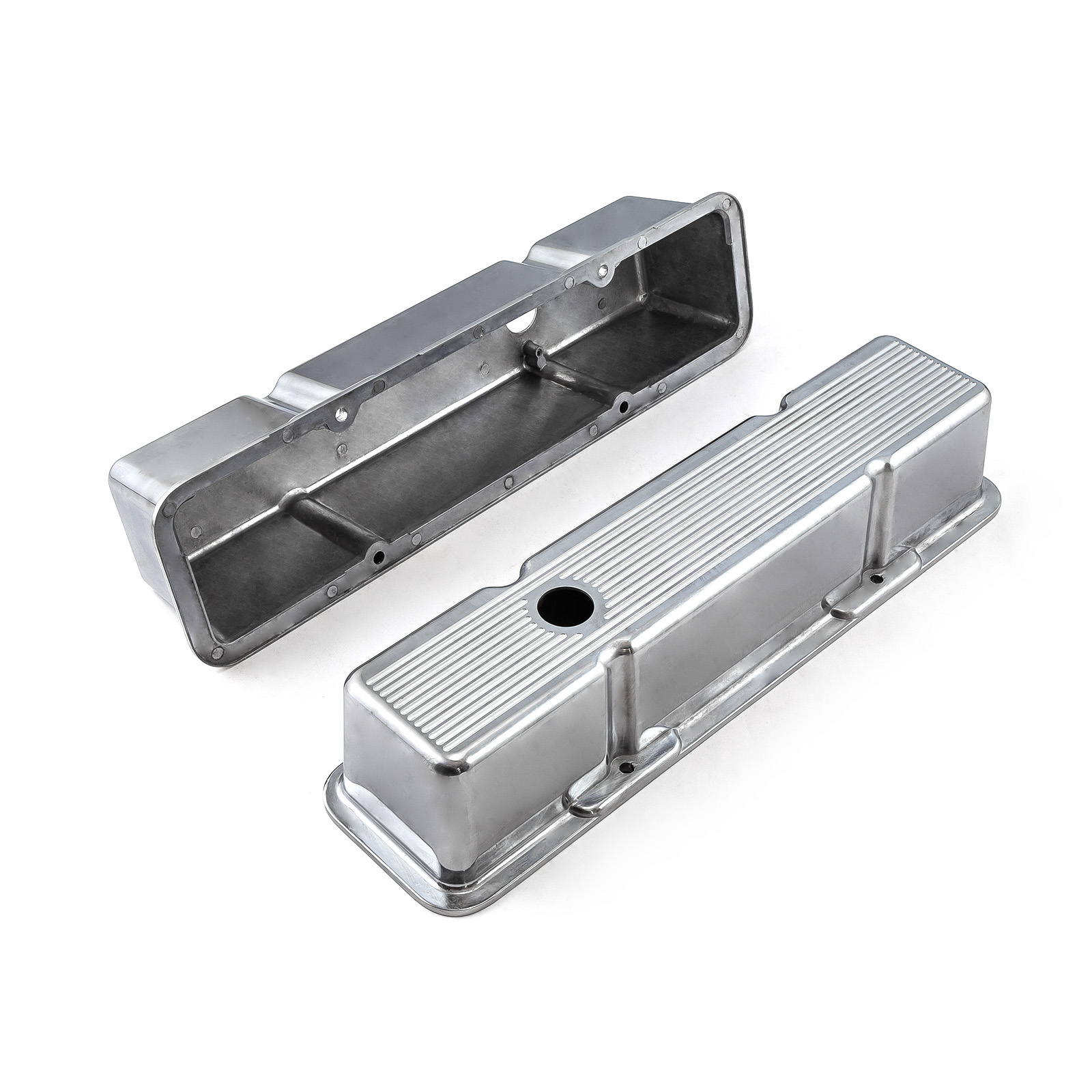 Speedmaster® PCE314.1070.06 Chevy SBC 350 Polished Aluminum Ball Milled Valve Covers - Tall w/ Hole