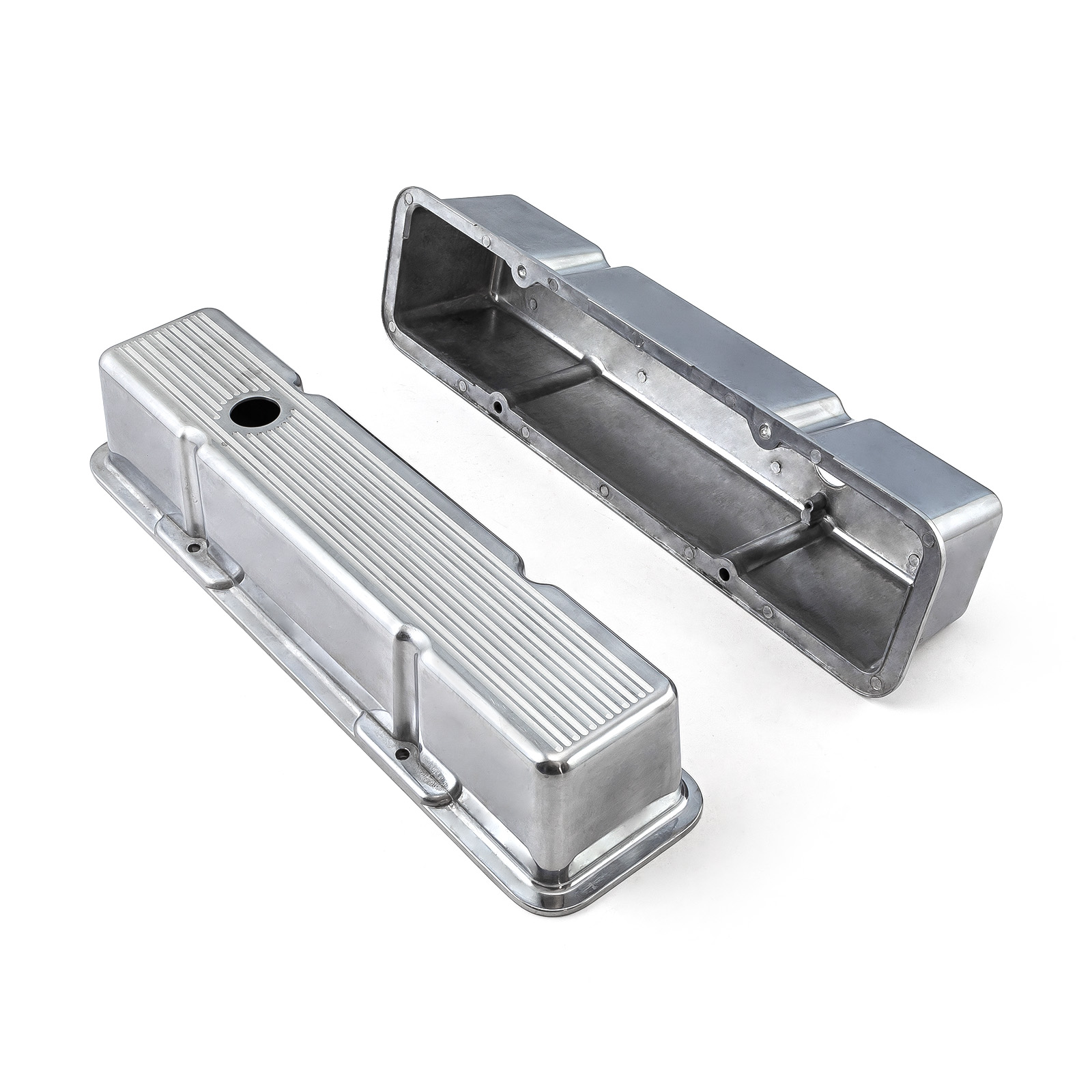 Speedmaster® PCE314.1070.06 Chevy SBC 350 Polished Aluminum Ball Milled Valve Covers - Tall w/ Hole